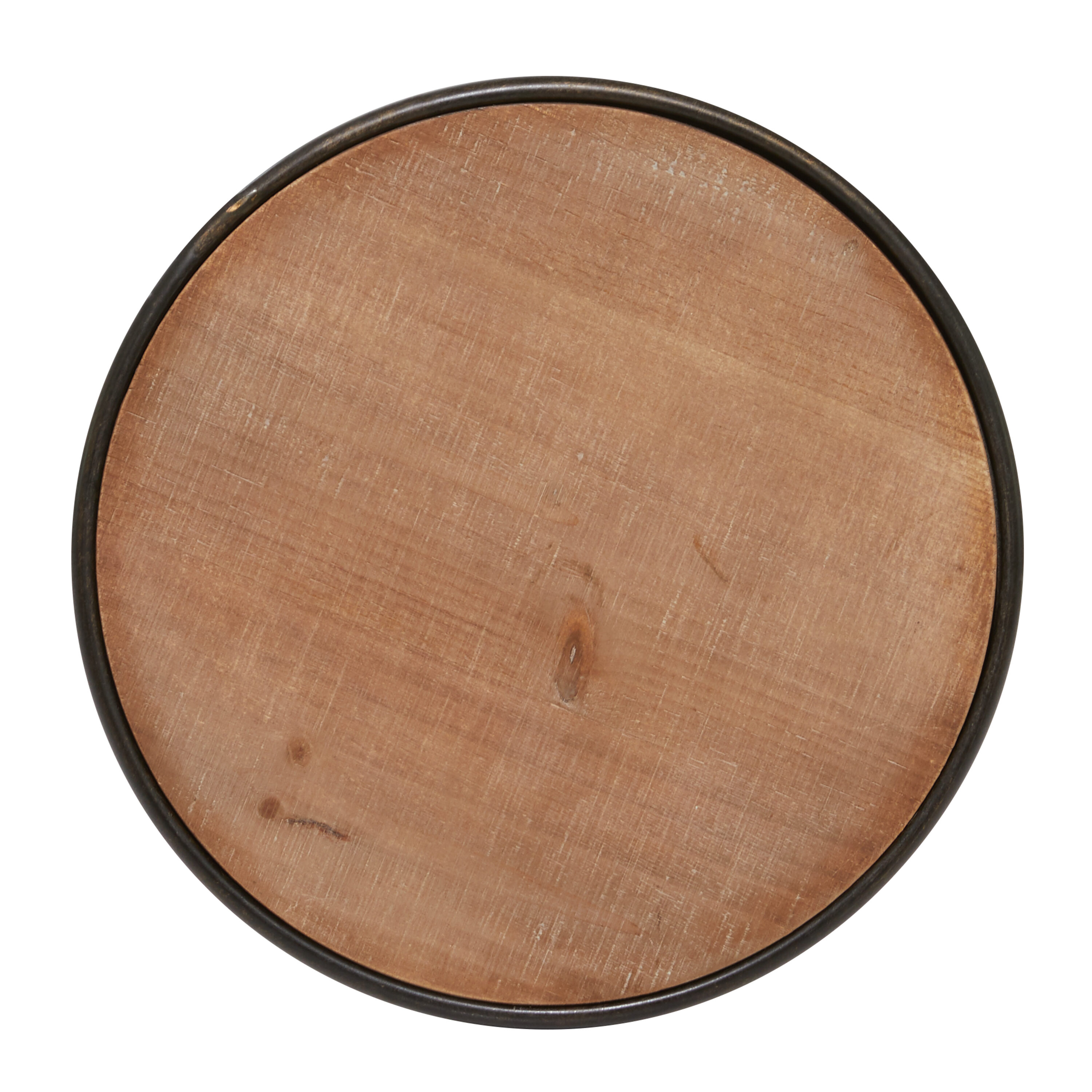 Industrial Black Metal and Brown Wood Round Accent Table