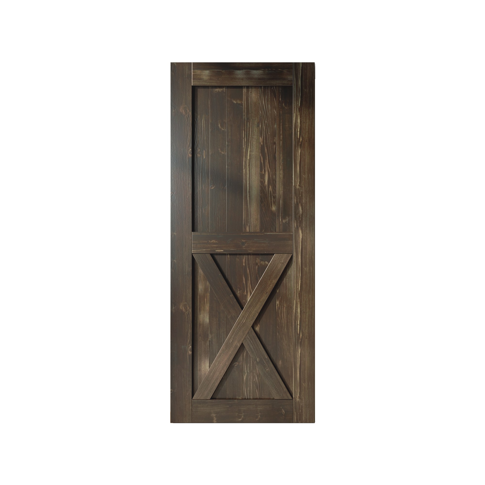 HOMACER 4296-X-EBONY 42-in x 96-in Ebony X-frame Pine Wood Solid core Single Barn Door (Hardware Not Included)