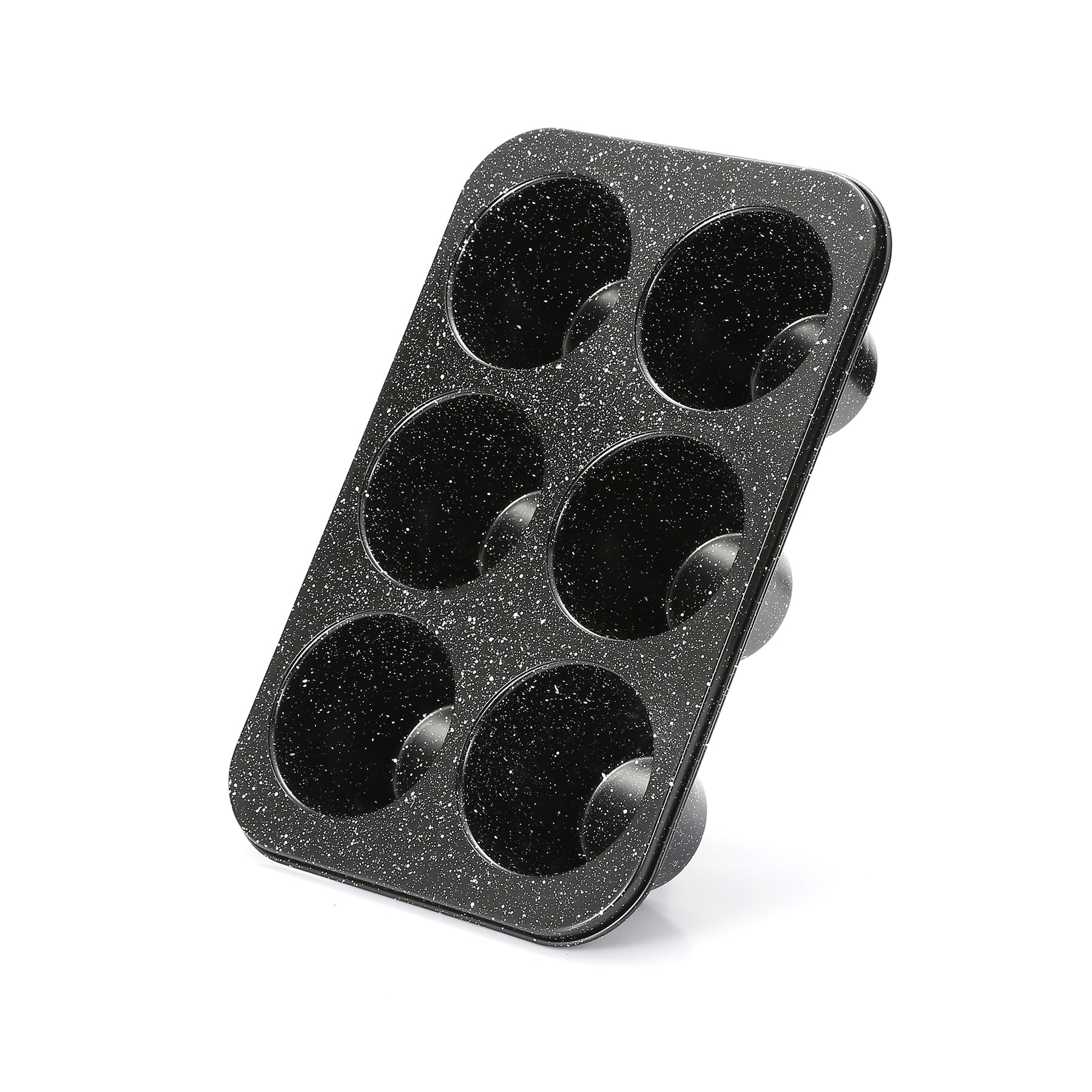 DHMHD  Jumbo Muffin Pan 6 Cup Extra Large Deep Cupcake Tin Black Granite Finish Carbon Steel Bakeware 3.5 Inch Diameter Cups 3 Inch Depth