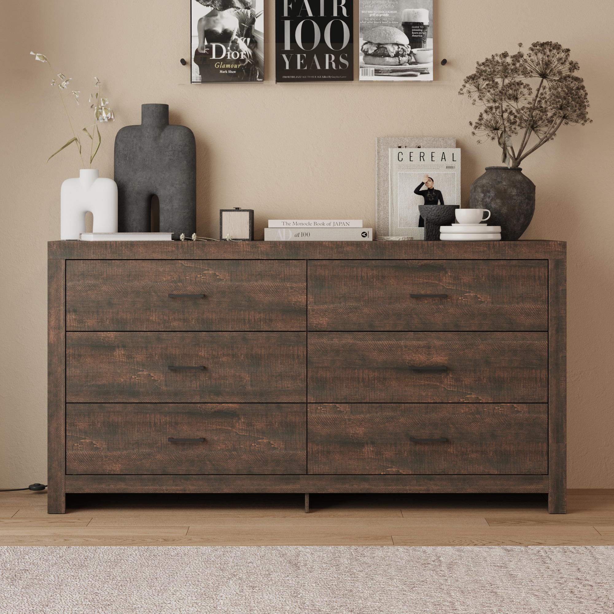 FUFU&GAGA KF200259-02 Brown 6 -Drawer Standard dresser