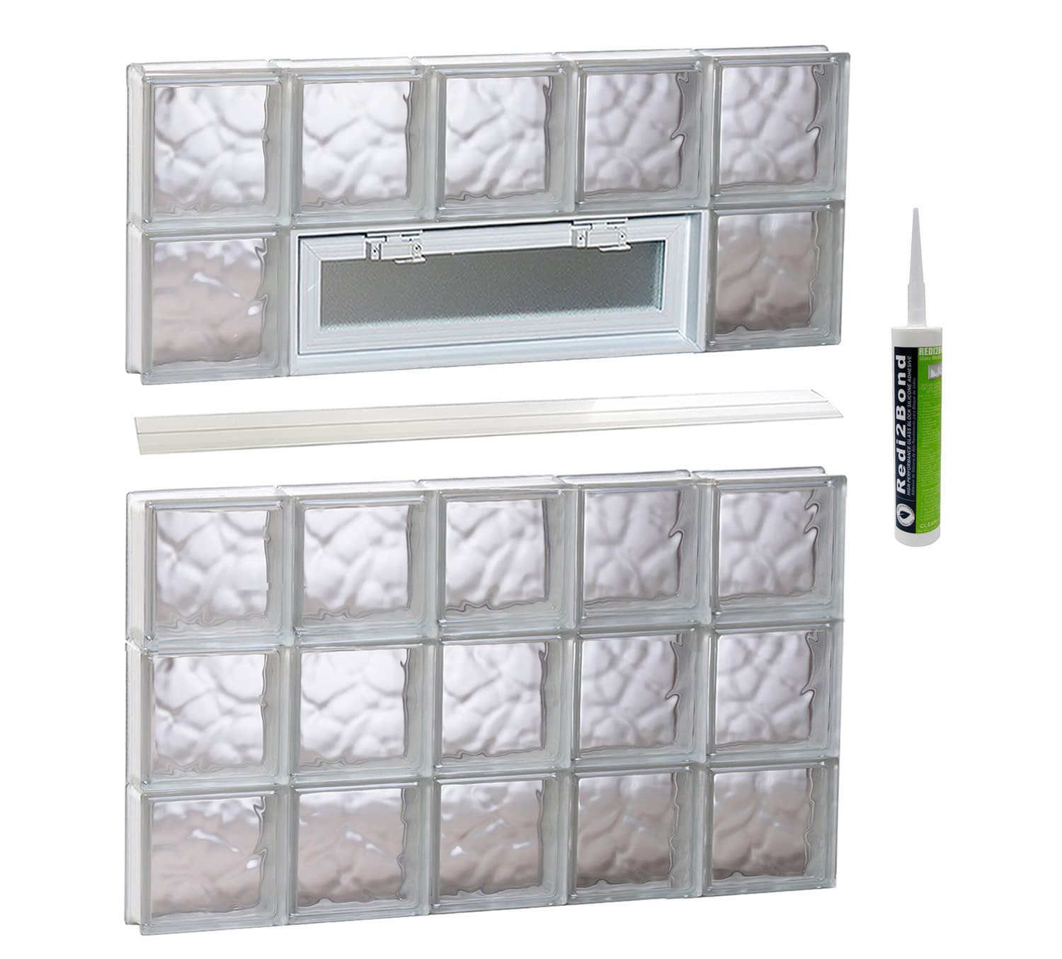 REDI2SET V4040DC Wavy Glass 38-3/4-in x 38-3/4-in Frameless Replacement Vented Glass Block Window