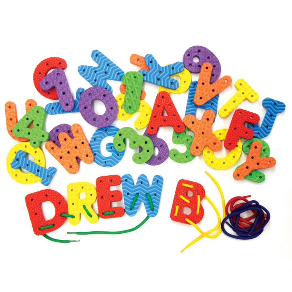 Creativity Street CK-4466-2 Wonderfoam Lacing Letters and Numbers, Assorted Colors, 2.75-in, 36-Pieces Per Pack, 2 Packs