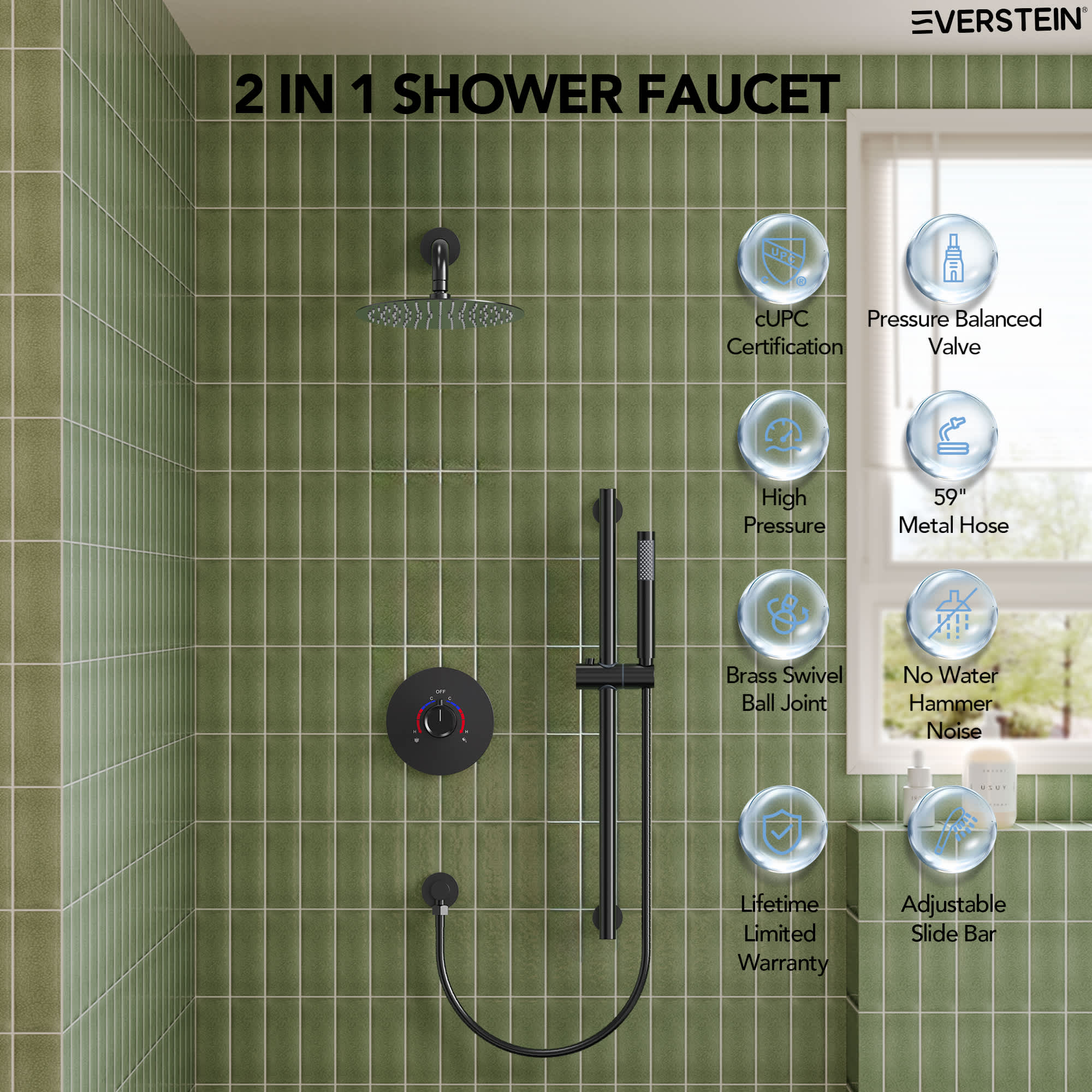 EVERSTEIN SFS-1013-BK10 Showerhead-Bar-Panels - View #4