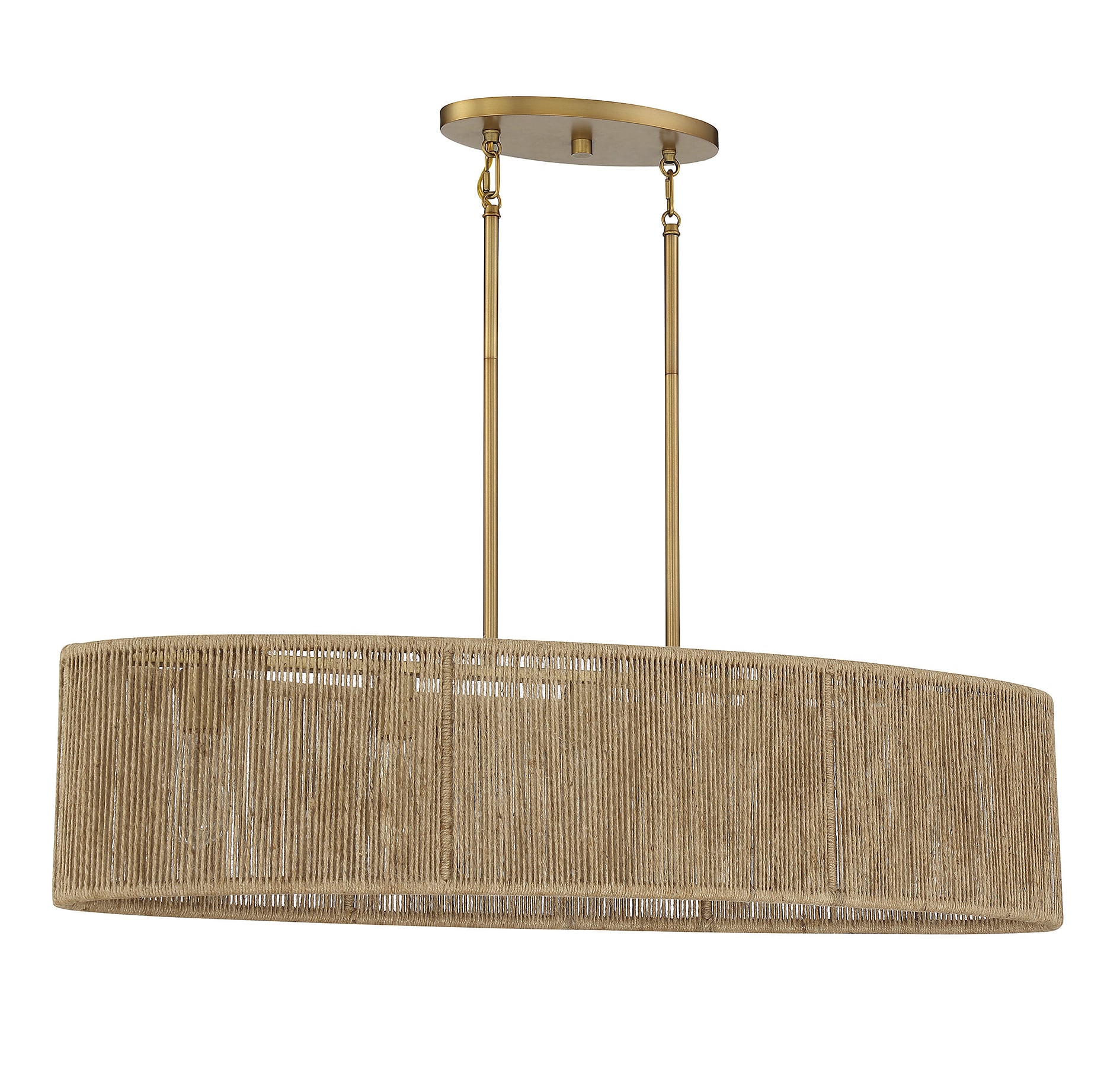 Warm Brass and Rope Textured 5-Light Linear Chandelier