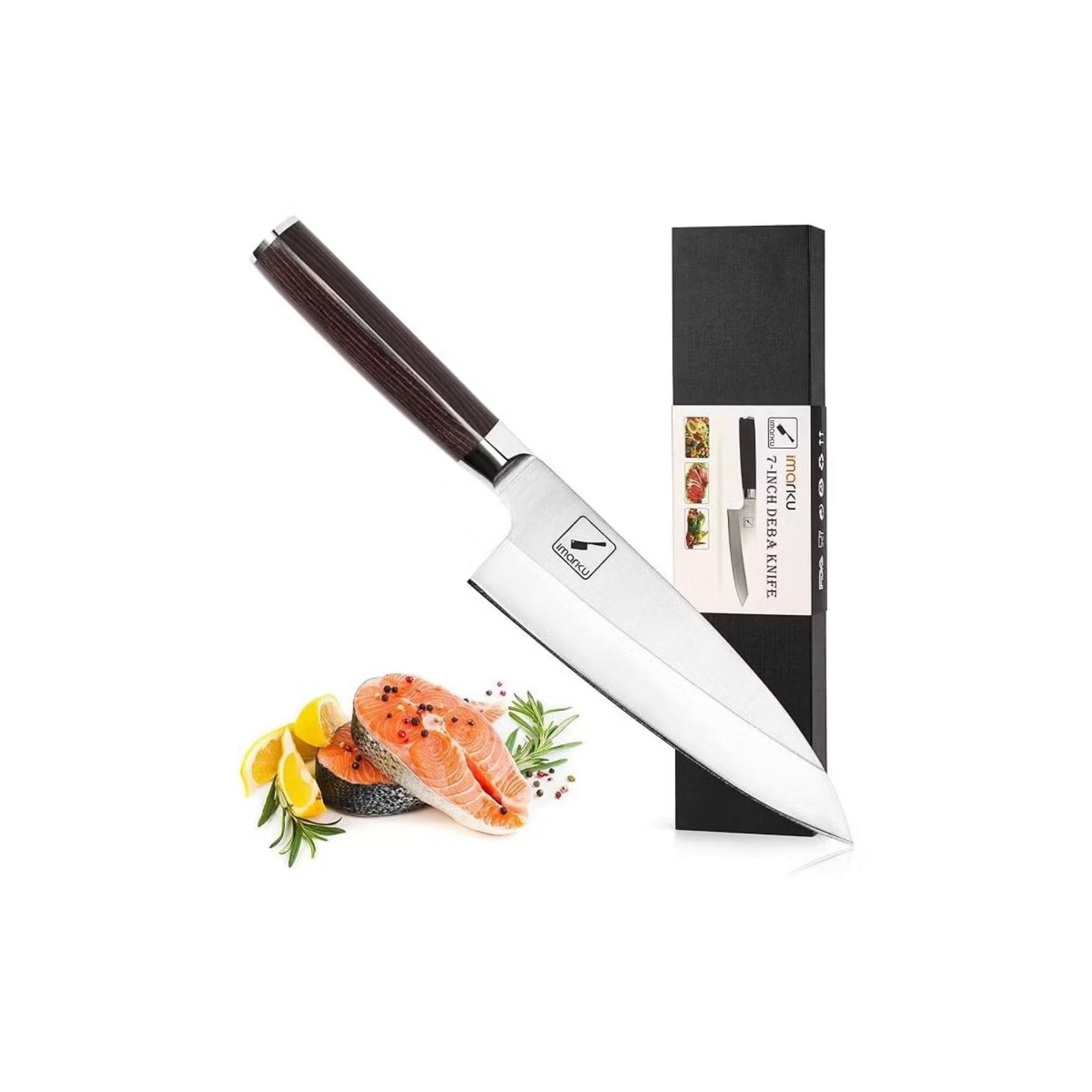 imarku  7-inch Deba Knife Ultra Sharp Sushi Knife Ultimate Japanese Kitchen Knife with Stainless Steel Single Bevel Fish Fillet Knife