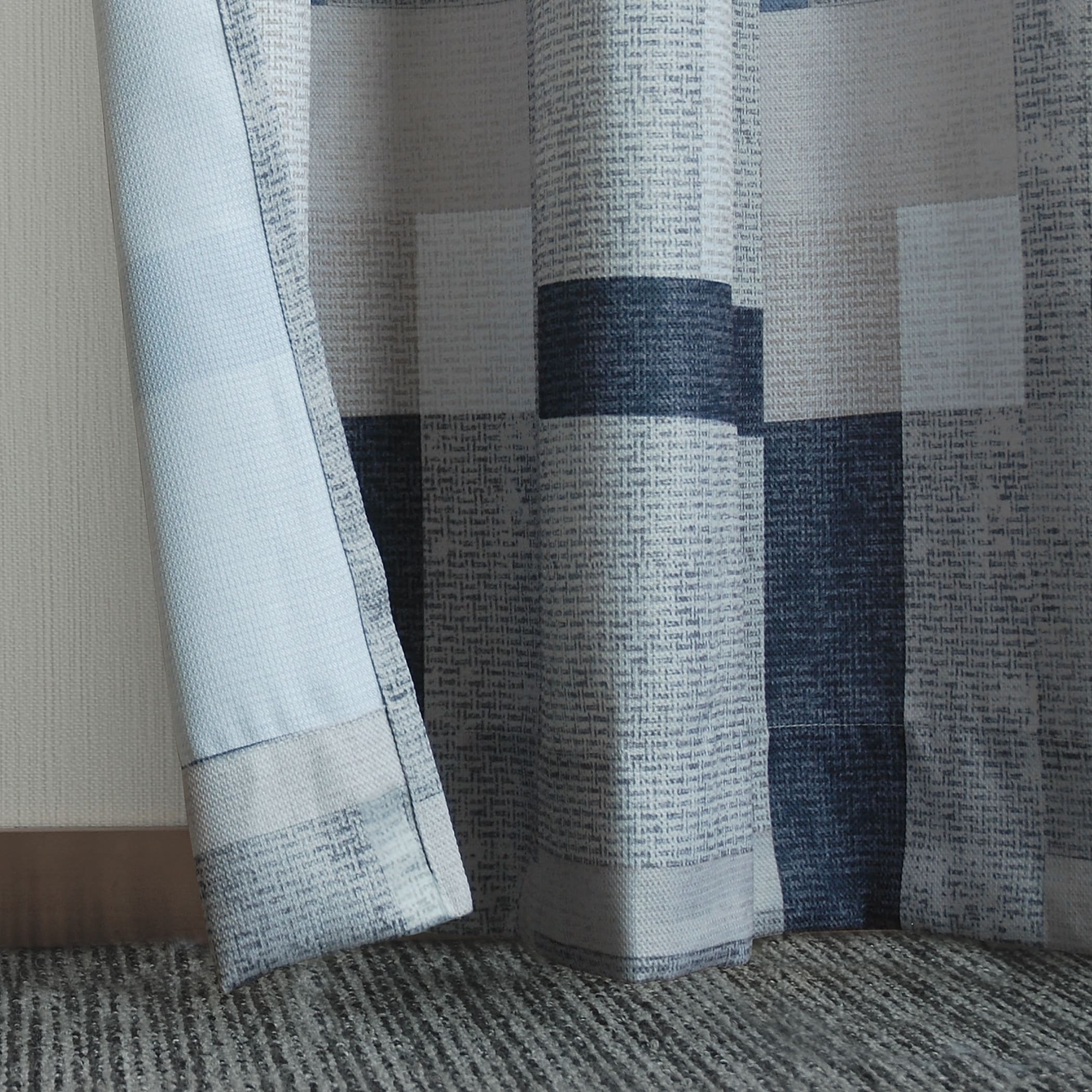 Navy and White Geometric Polyester Sheer Grommet Curtain Panel 40" x 63"