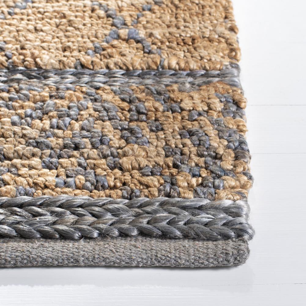 Gray and Beige Hand-Knotted Geometric Jute Rug 4' x 6'