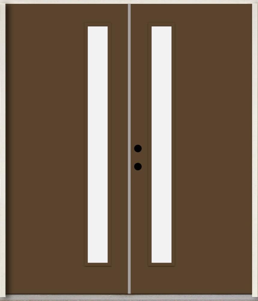 RELIABILT LO1065167 Spotlights 64-in x 80-in x Fiberglass 1/4 lite Right-hand inswing Sable Paint Painted Prehung Double Front Door Insulating core