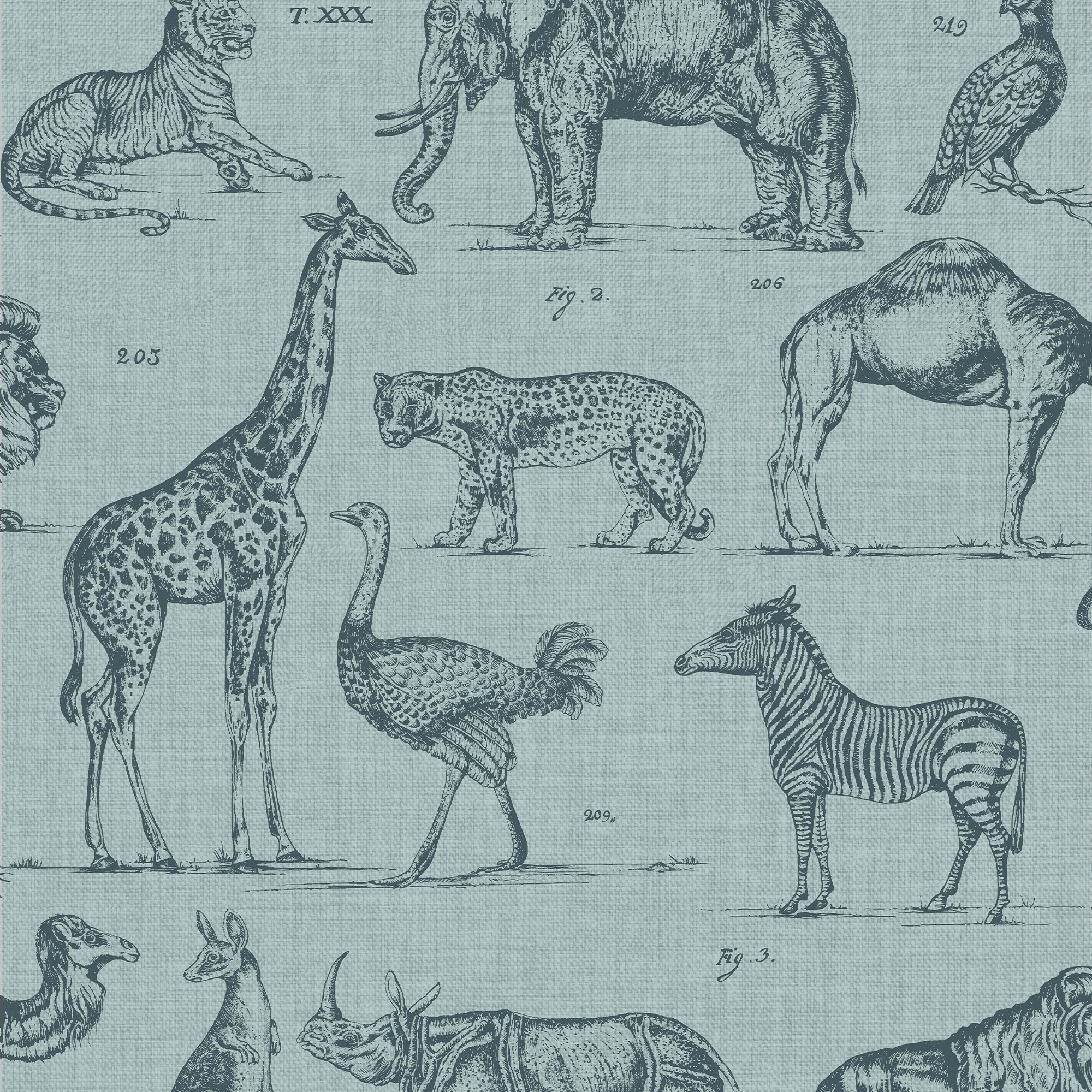 Blue Non-woven Animal Print Removable Wallpaper Roll