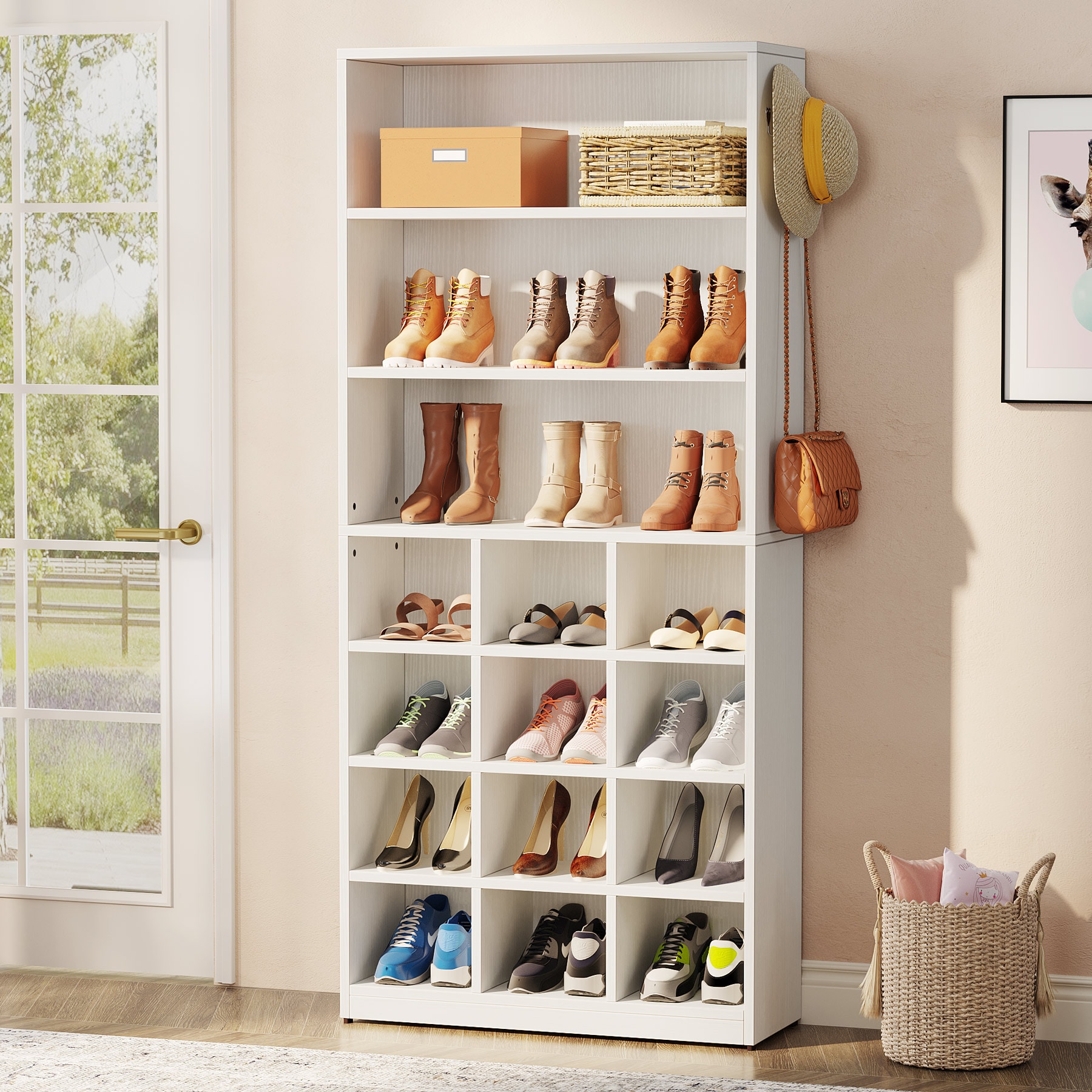 Tribesigns Shoe Cabinet, Shoe Cabinet Organizer with Wooden Doors