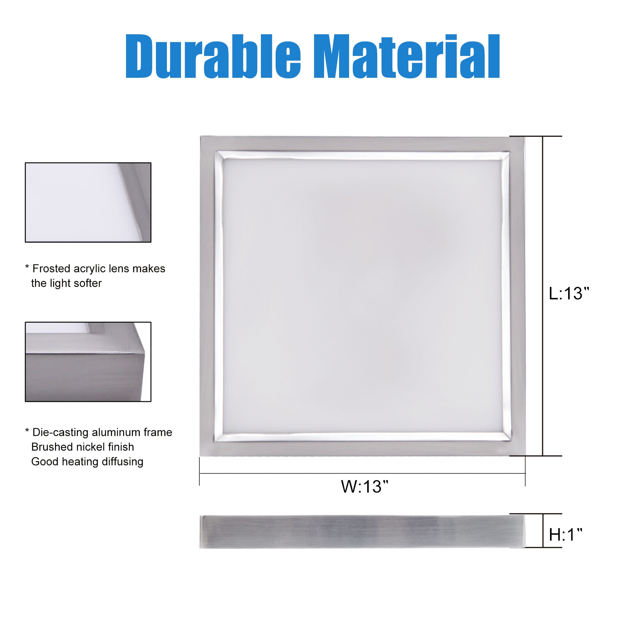 MingBright 13'' Square Brushed Nickel LED Flush Mount Light