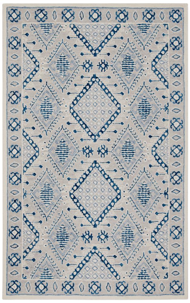 Safavieh MLP511F-5 Micro-Loop Pasha 5 x 8 (ft) Tufted Wool Light Gray/Blue Rectangular Indoor Floral/Botanical Southwestern Area rug