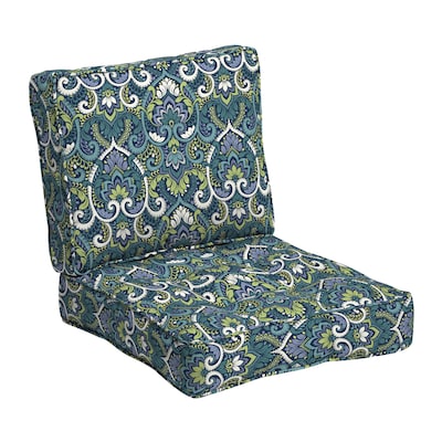 Arden Selections Plush Polyfill 2 Piece Sapphire Aurora Blue Damask Deep Seat Patio Chair Cushion In The Furniture Cushions Department At Com - Allen And Roth Blue Damask Patio Cushions