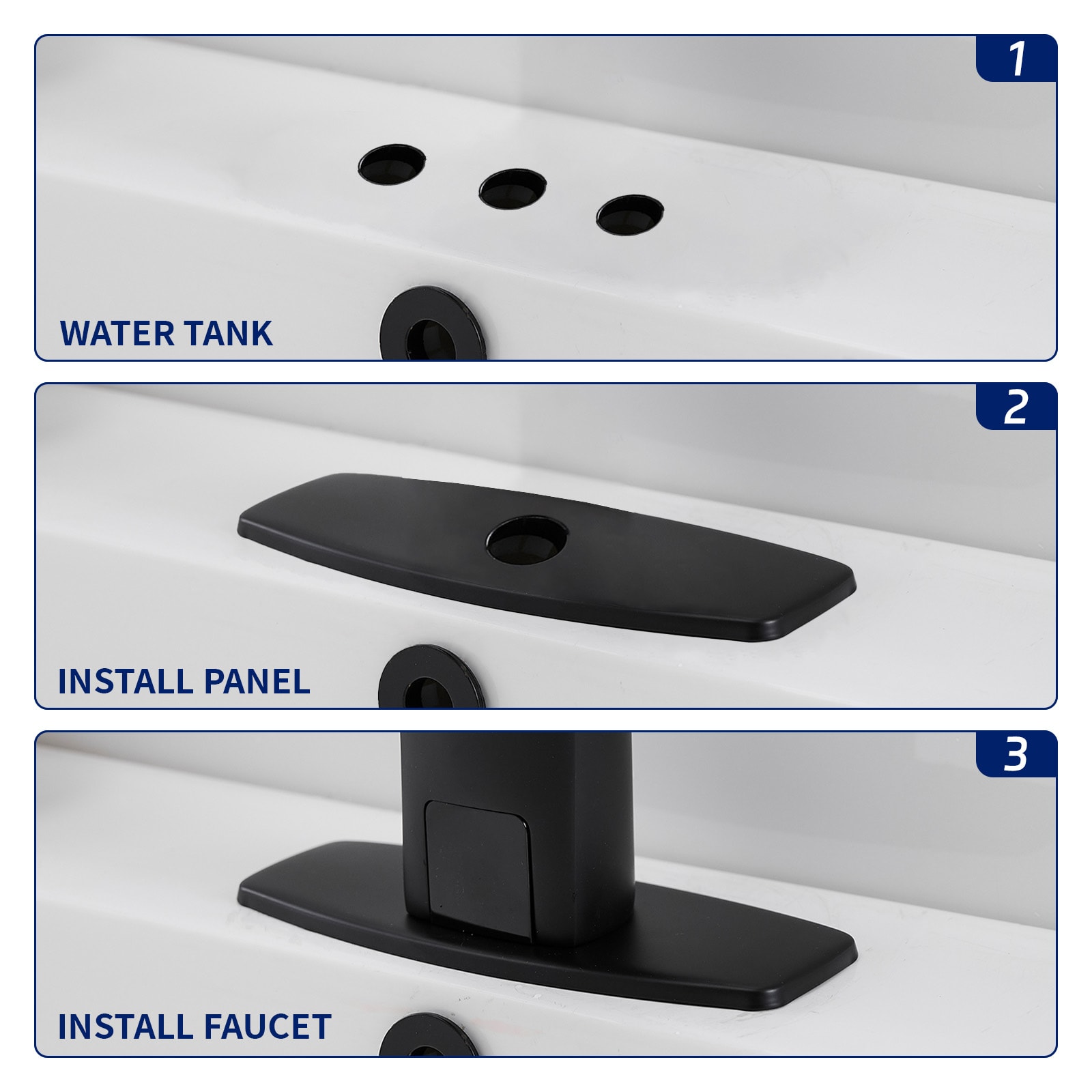BWE Sink Hole Cover 10 Inch Deck Plate for Black Bathroom or Kitchen Sink Faucet 1 or 3 Hole Escutcheons Stainless Steel Vessel Vanity Sink Matte Black Faucet Cover Oval