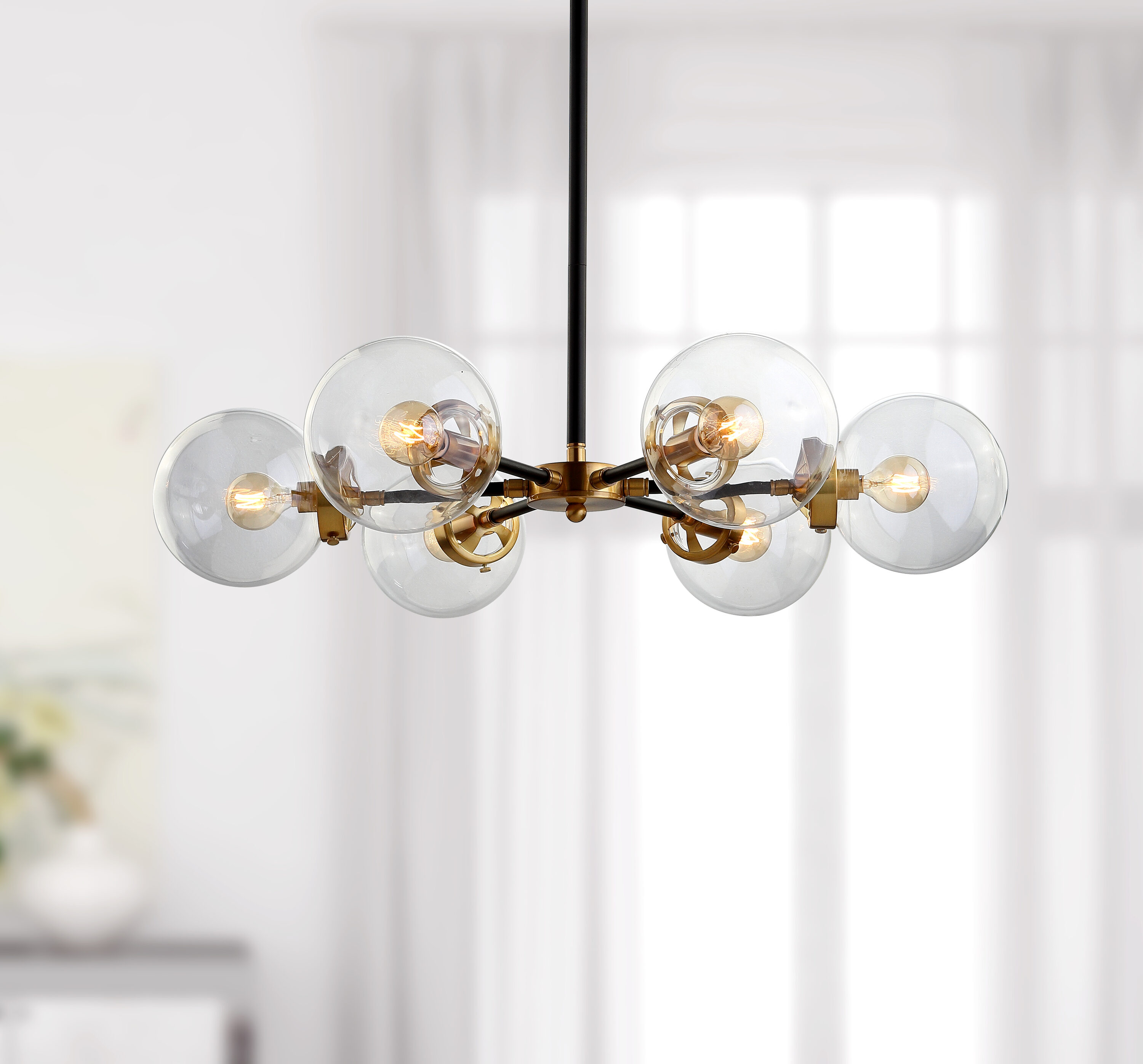Caleb 28" Black and Brass Gold Sputnik LED Chandelier