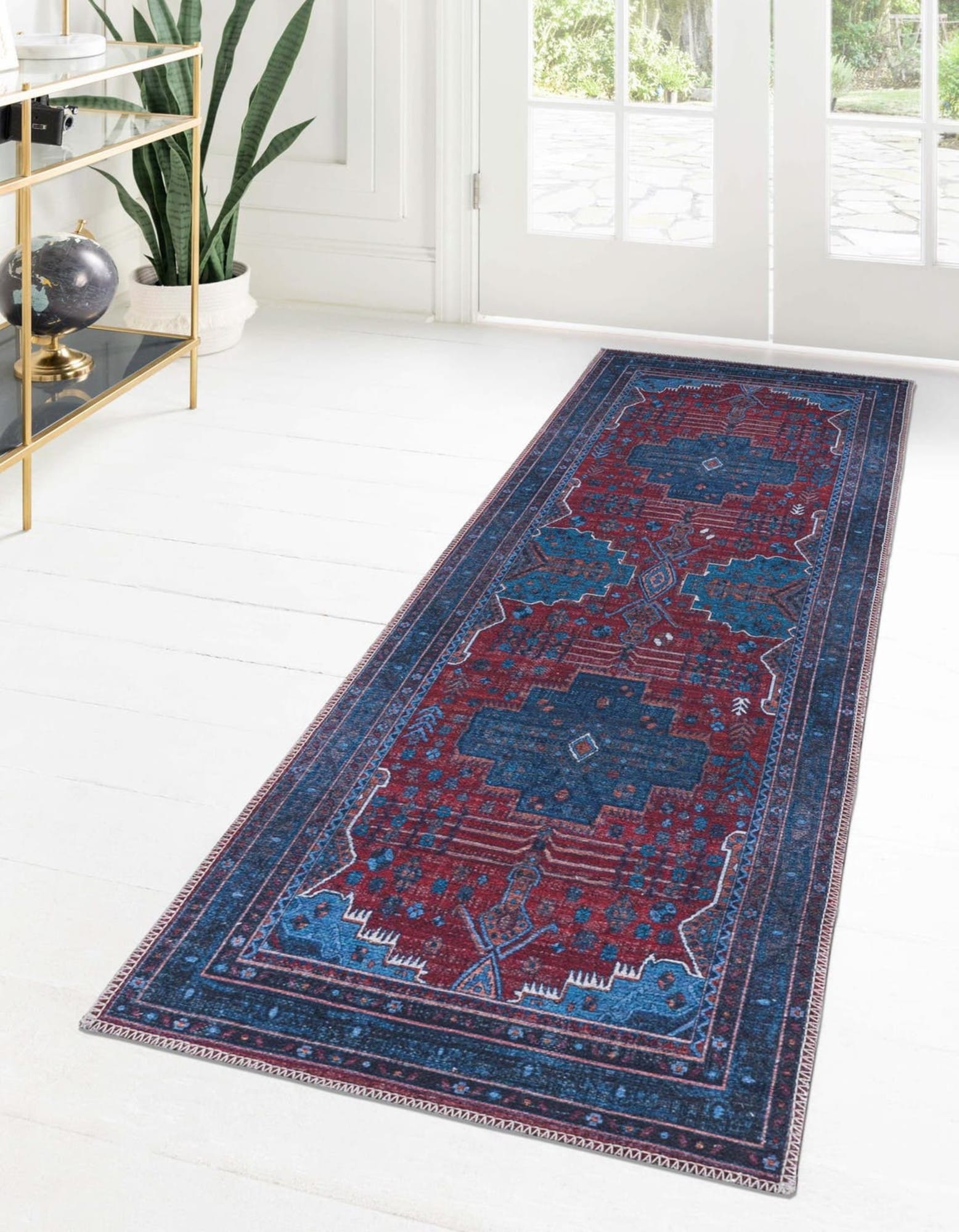 Unique Loom Mangata Wasahable 2x3 Red and Blue Red Blue Geometric Accent Rug