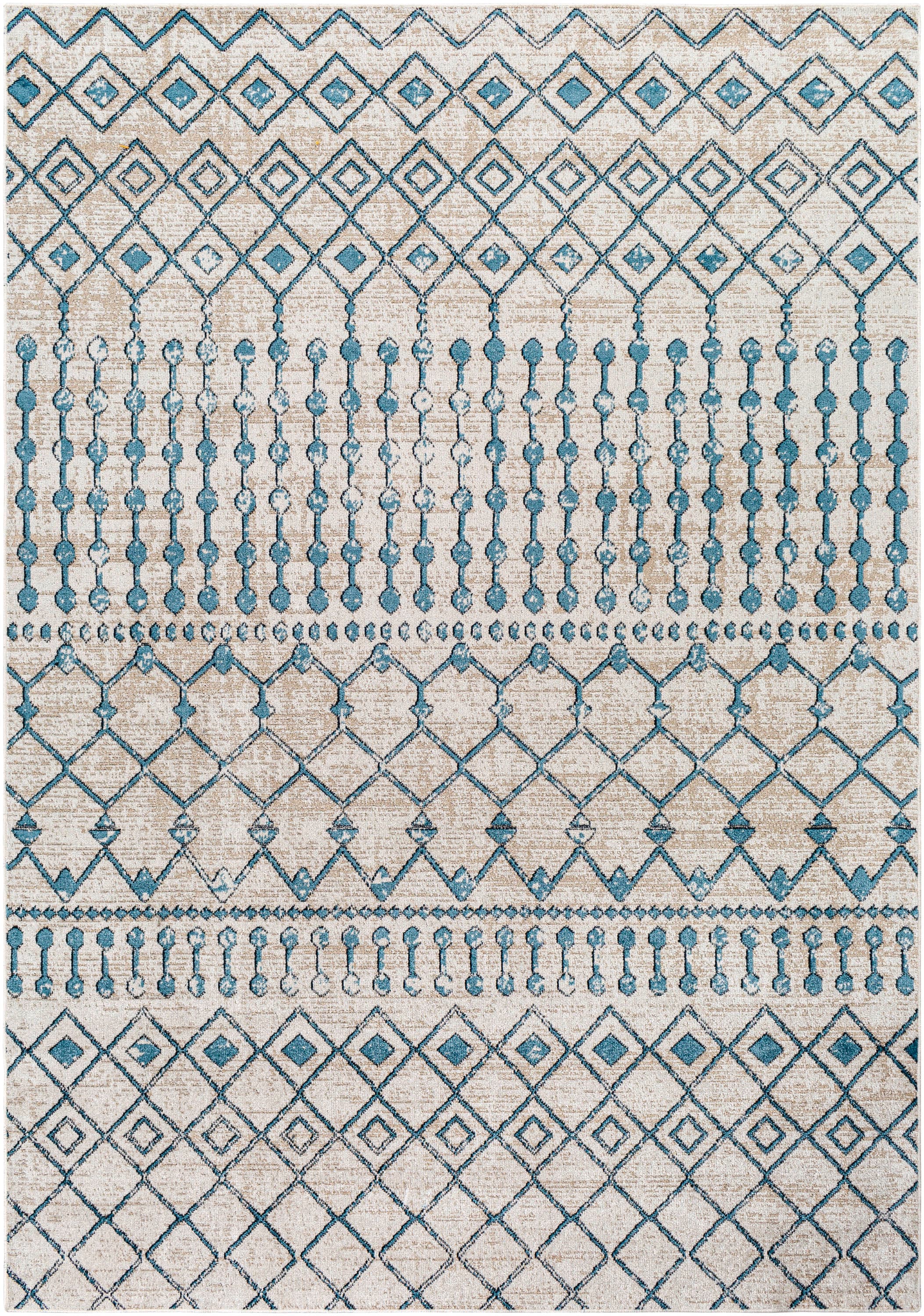 Livabliss LVR2340-537 Lavadora 5 x 7 (ft) Polyester Aqua/Grey Rectangular Indoor Tribal Global Machine washable Area rug