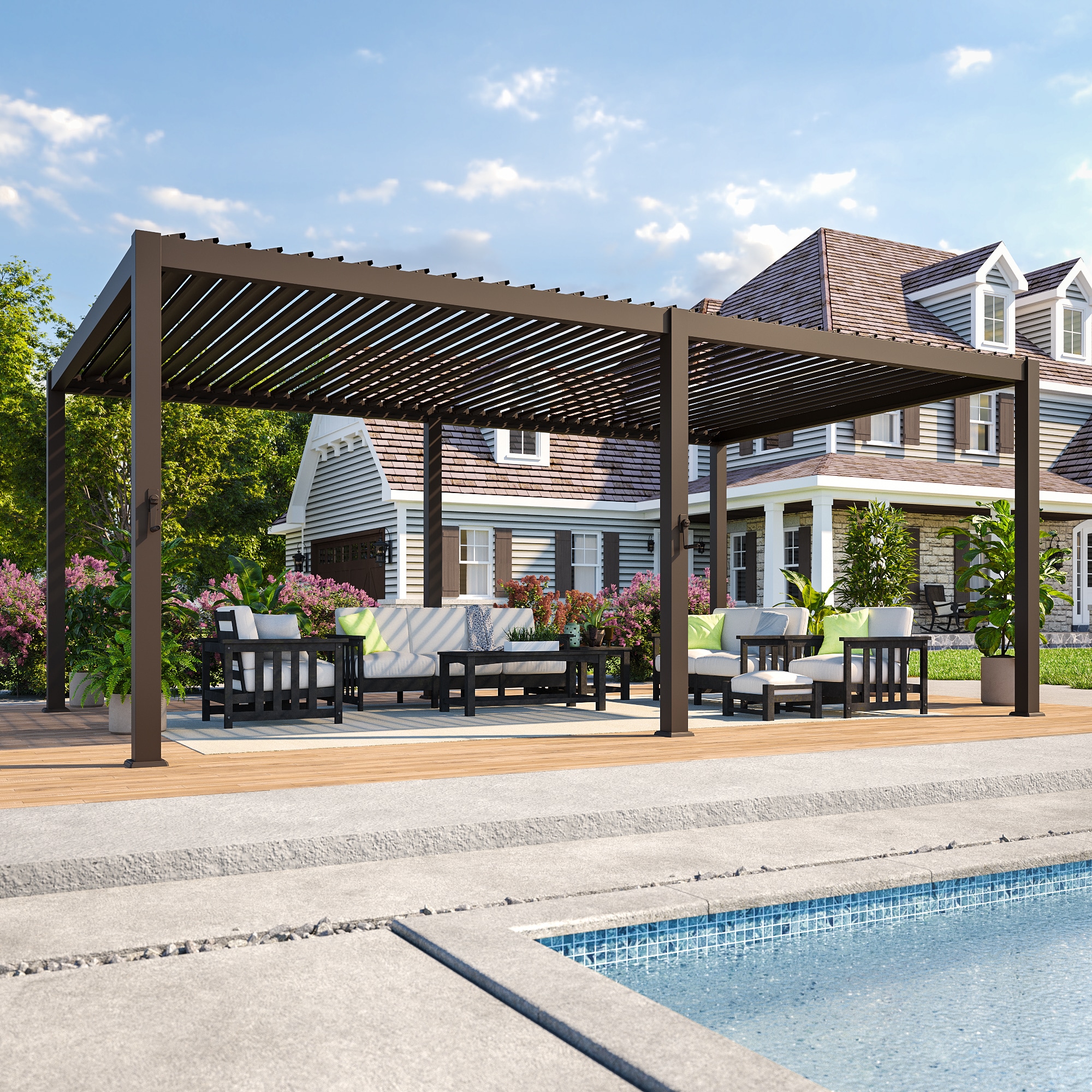 ACEGOSES LW-PTE-1220BN Titan Skytop 12-ft W x 20-ft L x 7-ft 11-in H Dark Brown Metal Freestanding Pergola