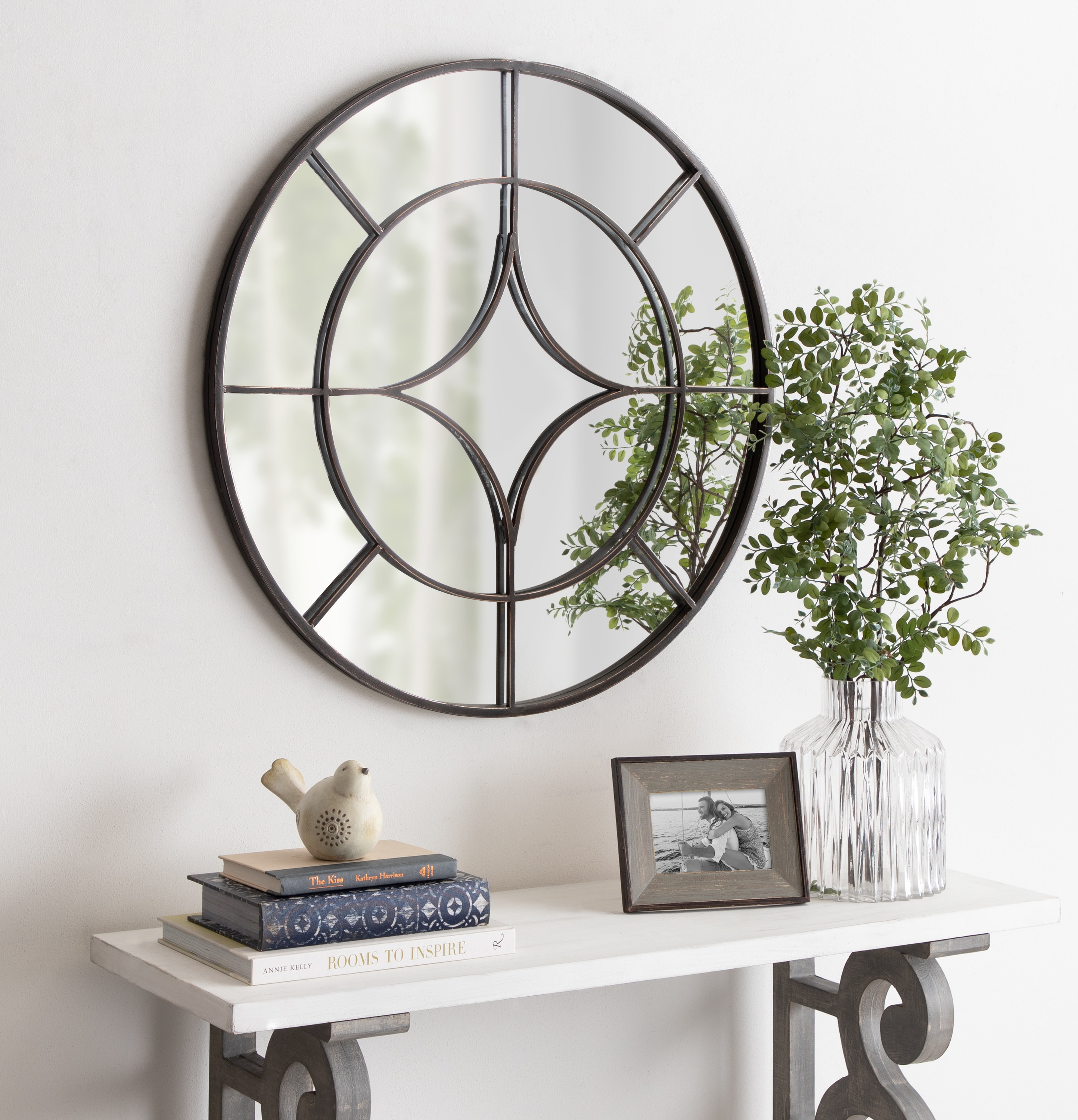 Kate and Laurel Angelis 30-in W x 30-in H Round Black Framed Wall Mirror in  the Mirrors department at