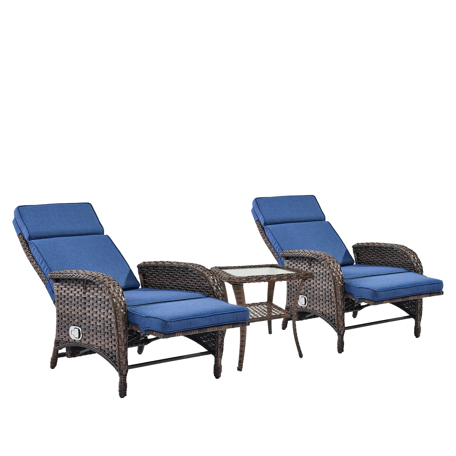 Rilyson FSKWBR150-1X260 Set of 2 Wicker Brown Stainless steel Frame Stationary Conversation Chair with Blue Cushioned Seat