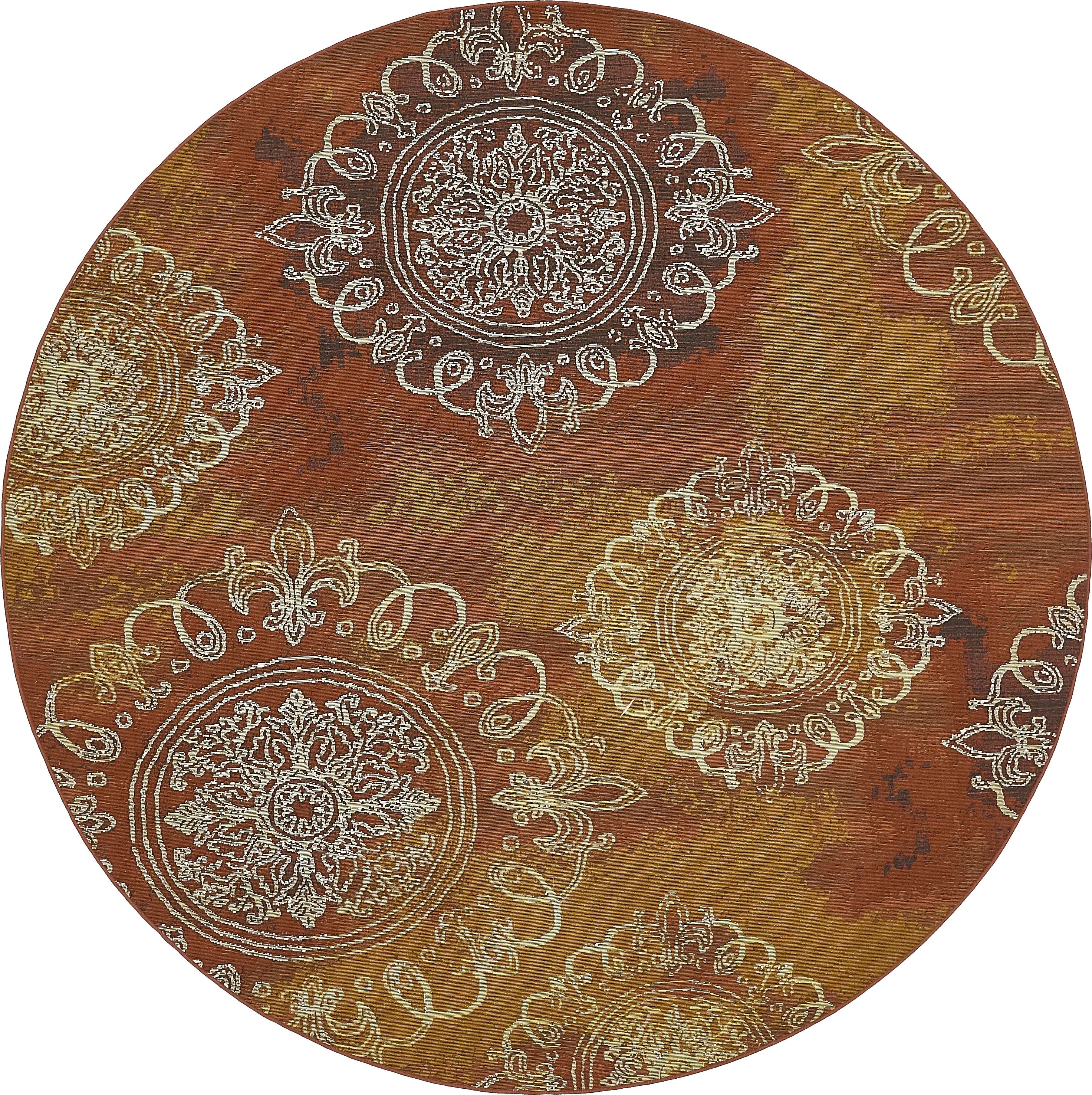 Unique Loom 3138607 Trio Outdoor 8 x 8 (ft) Loomed Polypropylene Rust Red/Gold Round Indoor/Outdoor Geometric Bohemian/Eclectic Area rug