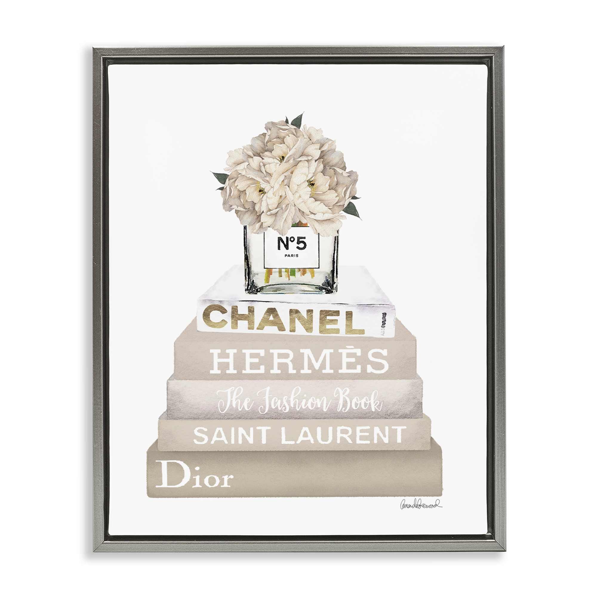 Stupell Industries BS-522-FFL-24X30 Neutral Bookstack Fashion Gray Framed Floater Canvas Wall Art By Amanda Greenwood 25 x 31