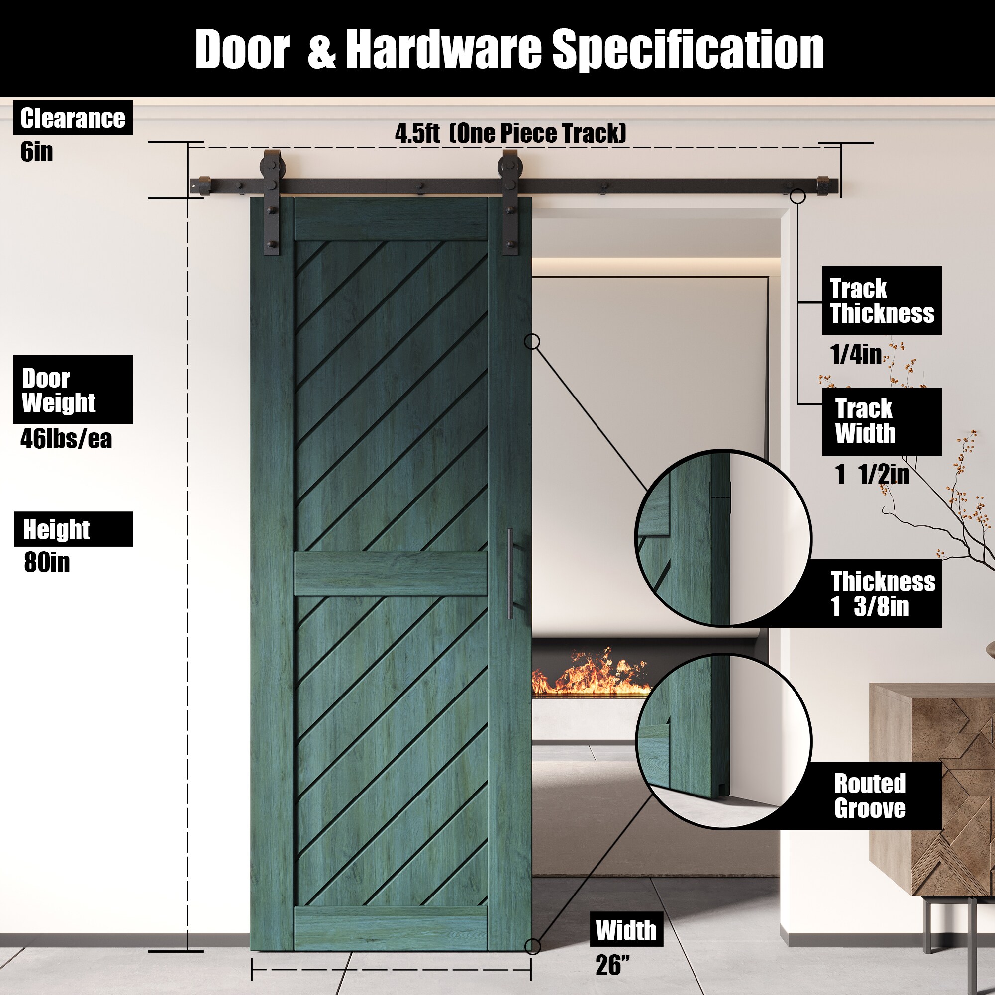 HOMACER YT1H054C-XT1-2680-RP Barn-Doors - View #2