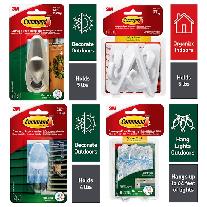 Shop Command Holiday Decorating Kit (Command Clear Light Clips, Command  Large White Hooks with Strips, Command Large Metal Hook, Command Clear  Wreath Hanger) at