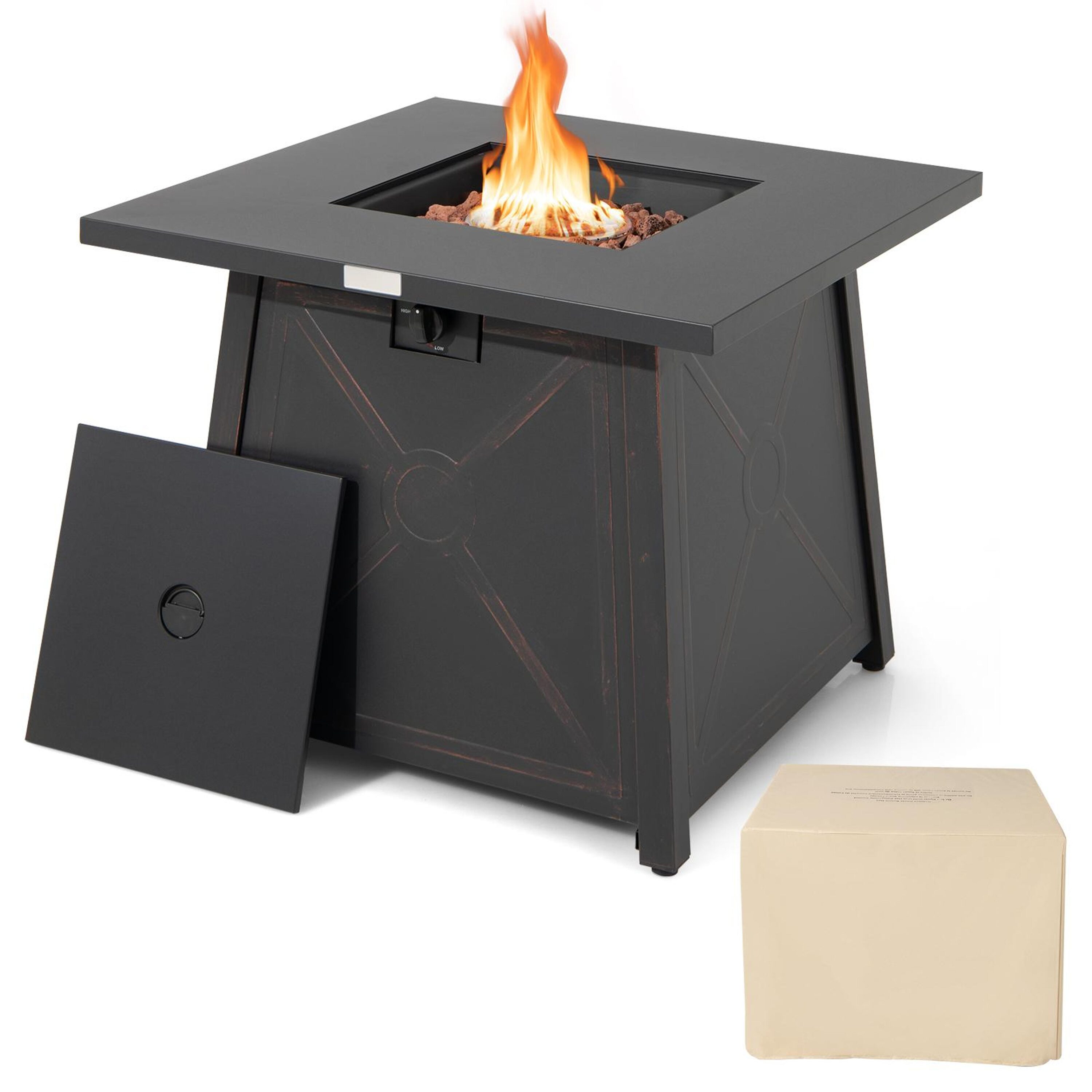 Gas Fire Pits 30-in W Black Portable Steel Square Tabletop Propane Gas Fire Pit Table | - BABOOM BOM-70521-CO