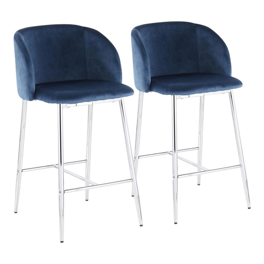 LumiSource B26-FRAN VBU2 Luna Set of 2 Chrome, Blue Velvet 26.5-in H Tall Upholstered Metal Bar Stool