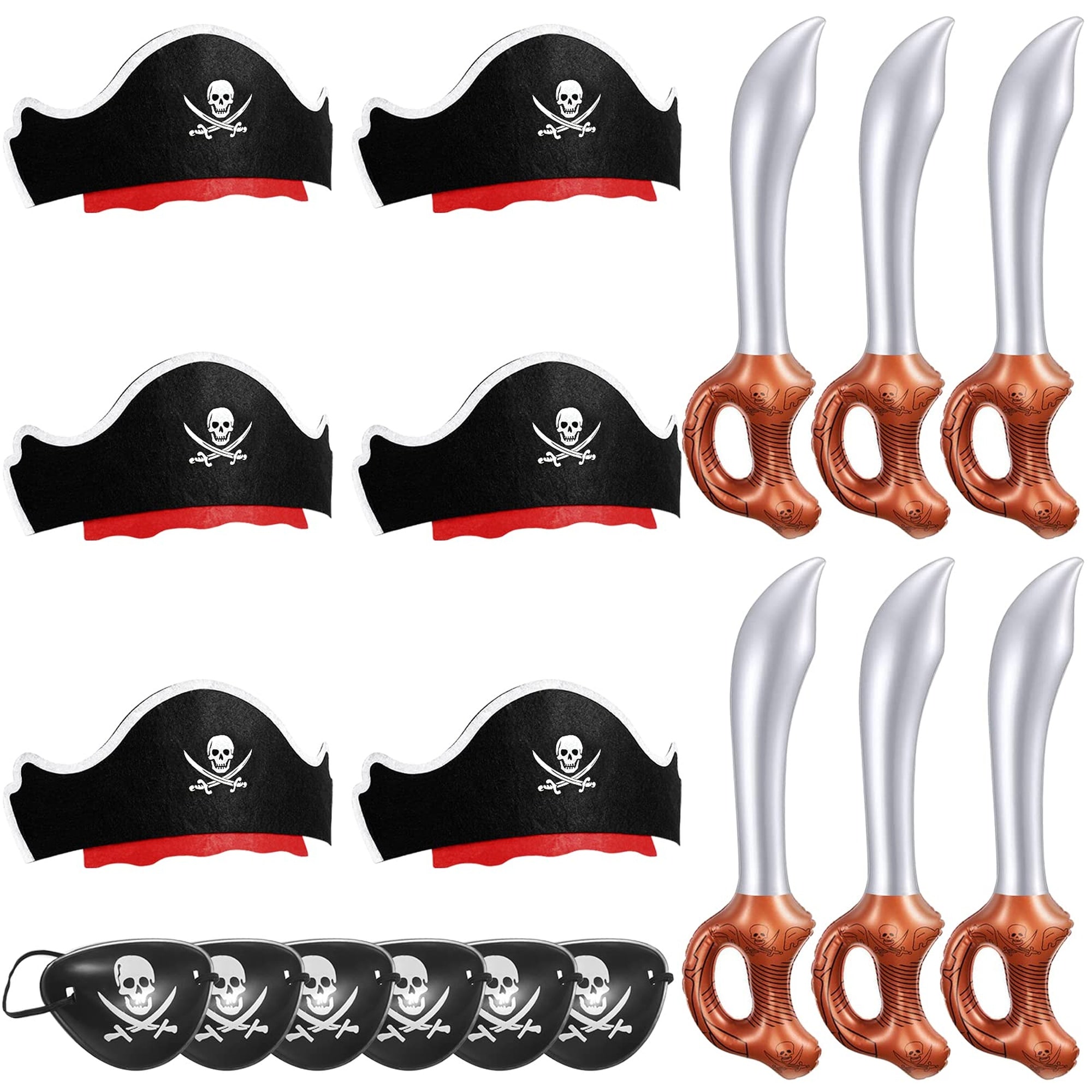 Numhew 18 Pc 6 Hat 6 Patch 6 Sword Pirate Party Accessory Set Felt and PVC Kids Costume Pack