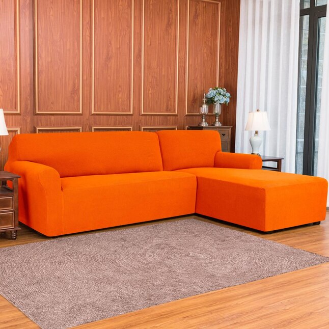 Subrtex Textured Grid Orange Jacquard, Orange Sofa Slipcover