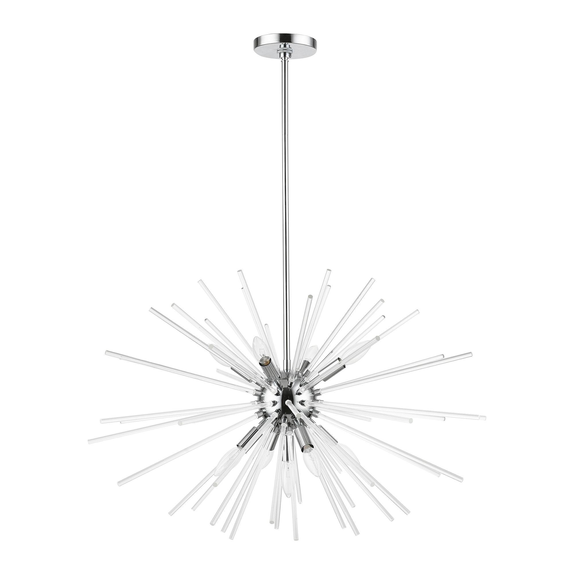 Polished Chrome 9-Light Pendant Chandelier with Clear Glass Rods