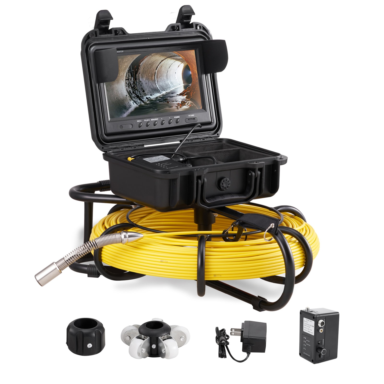 VEVOR SCJLKXSGDNK901283V1 Sewer Camera  300 ft/91.5 m  9in Screen Pipeline Inspection Camera with DVR Function  Waterproof IP68 Camera with 12 Adjustable LEDs  with a 16 GB SD Card for Sewer Line  Home  Duct Drain Pipe Pl