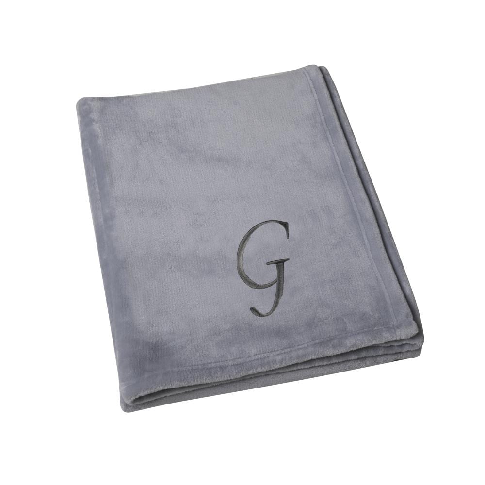 Swift Home SHTH1-003-G Super soft monogram embroidered throw Grey-G 50-in x 60-in Polyester Throw
