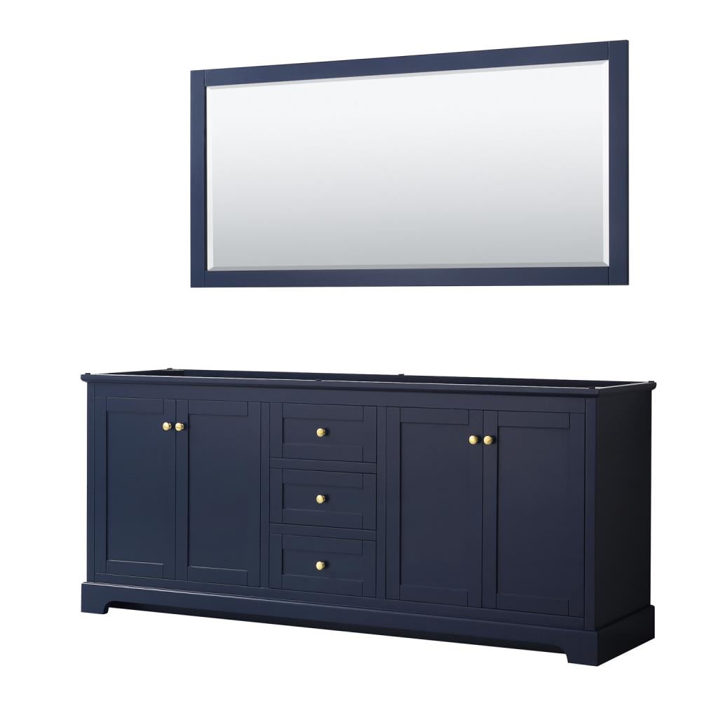 Wyndham Collection WCV232380DBLCXSXXM70 Avery 80-in Dark Blue with Brushed Gold Trim Bathroom Vanity Base Cabinet without Top (Mirror Included)