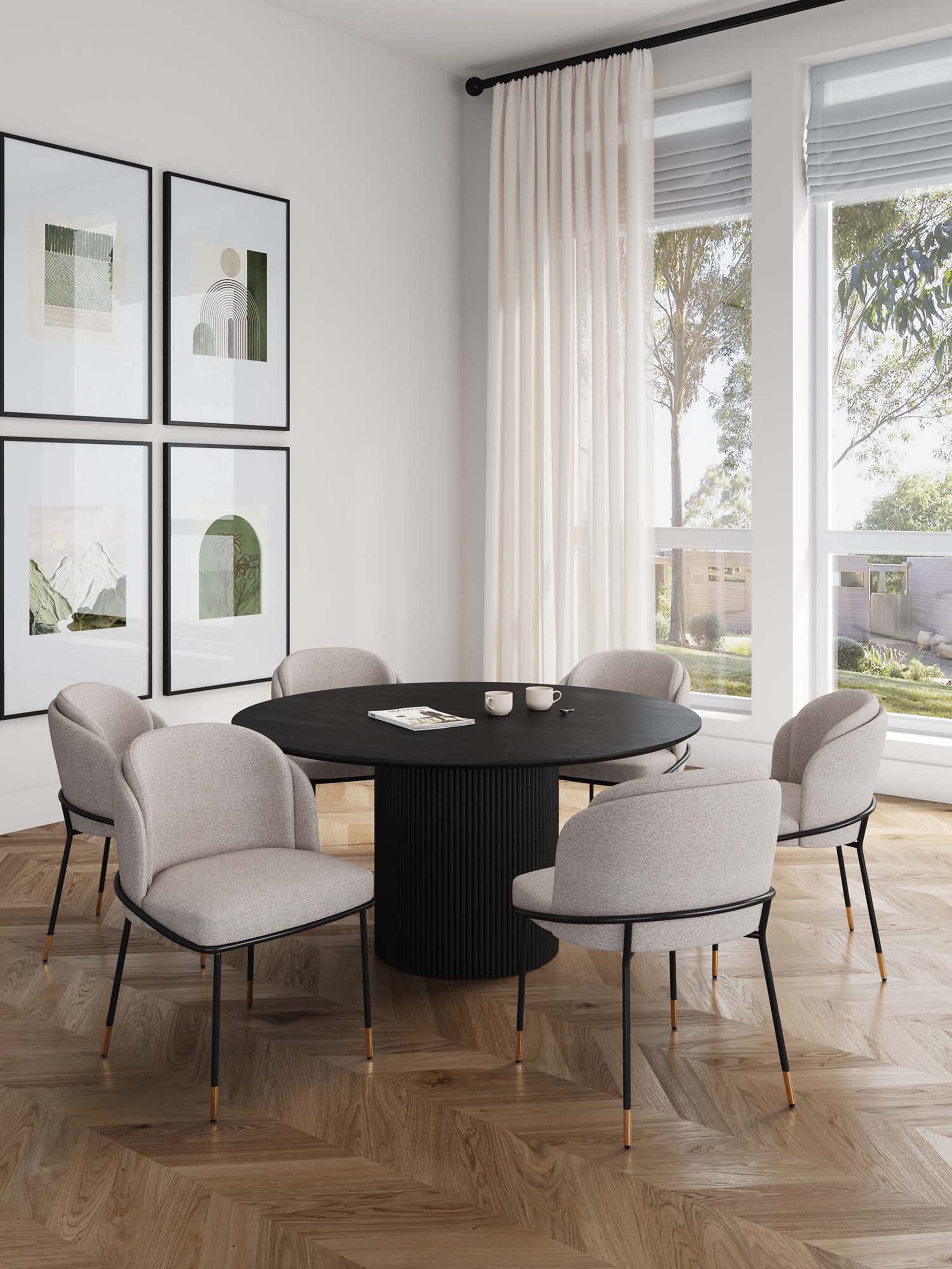 Manhattan Comfort 6-DT05DC052-WT Black and Wheat Contemporary/Modern Dining Room Set with Round Table ( Seats 6 )