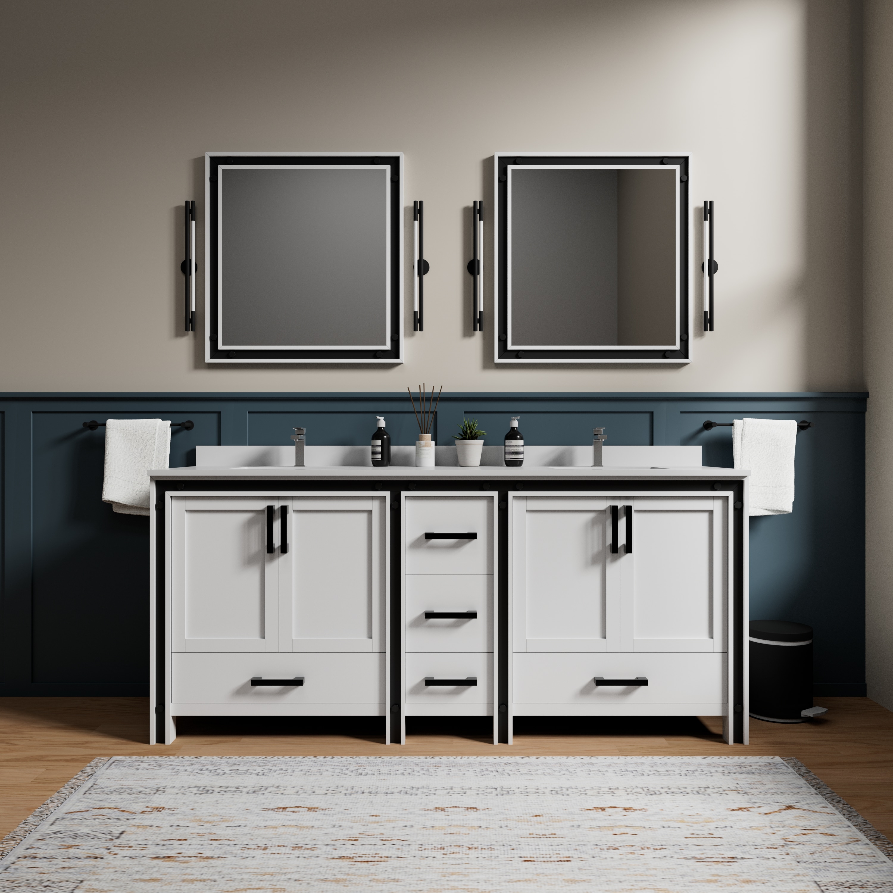 Lexora LVZV80DA211 Ziva 81-in White Undermount Double sink Bathroom Vanity with White Quartz Top (Mirror Included) (Faucet Included)