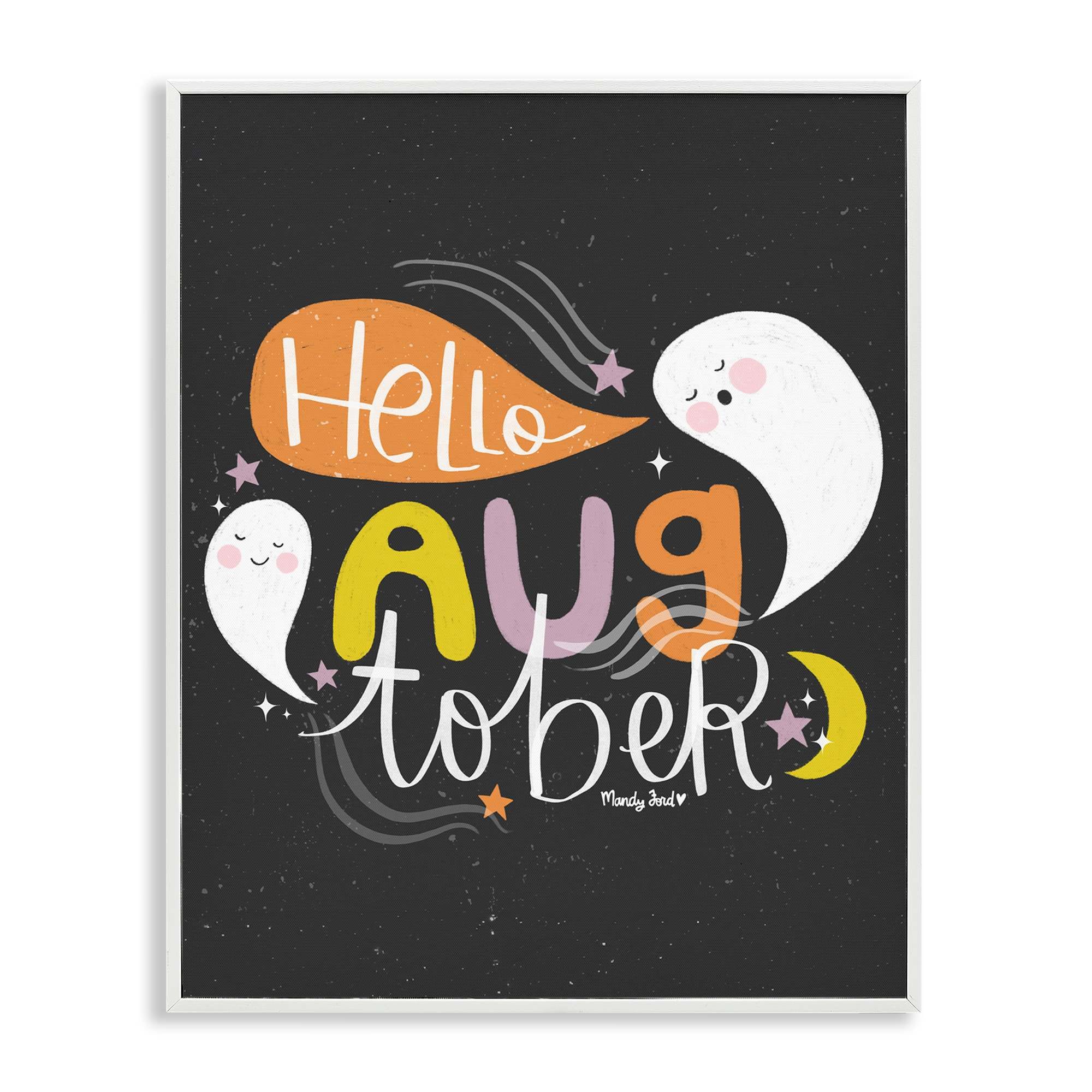 Stupell Industries BS-294-WFR-16X20 Hello Augtober with Ghosts White Framed Giclee Art By Mandy Ford Art + Illustration 16 x 20