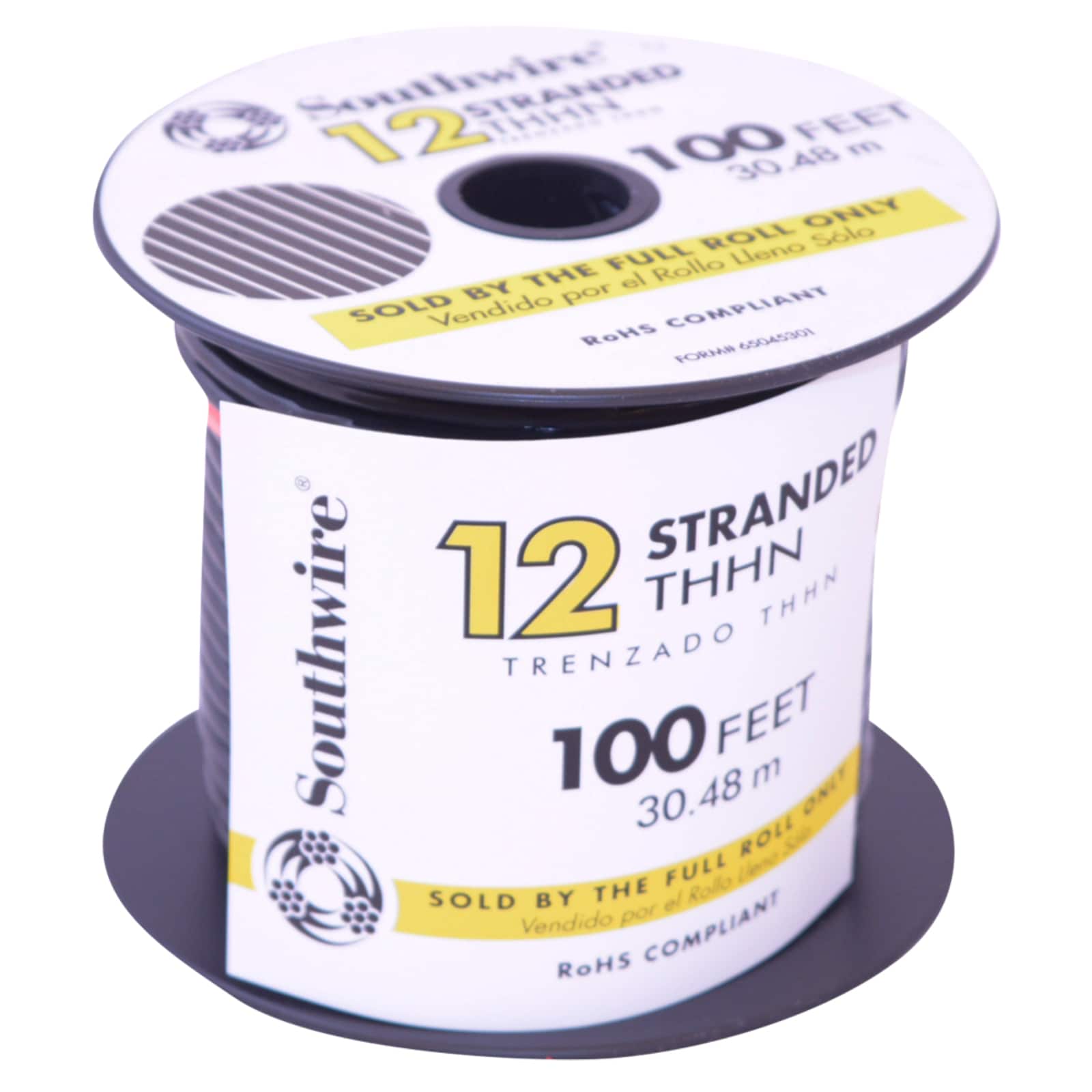 Southwire 22964184 100-ft 12 -AWG Black Stranded Copper THHN wire ( By-the-roll )