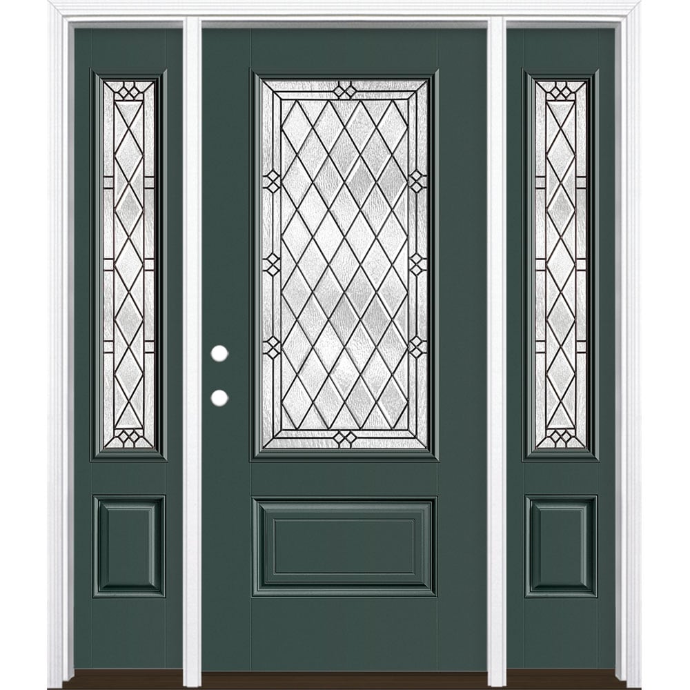 Masonite 3350175 Alston 64-in x 80-in x 4-9/16-in Fiberglass 3/4 lite Right-hand inswing Evergreen Painted Prehung Front Door with Sidelights with Brickmould Insulating core