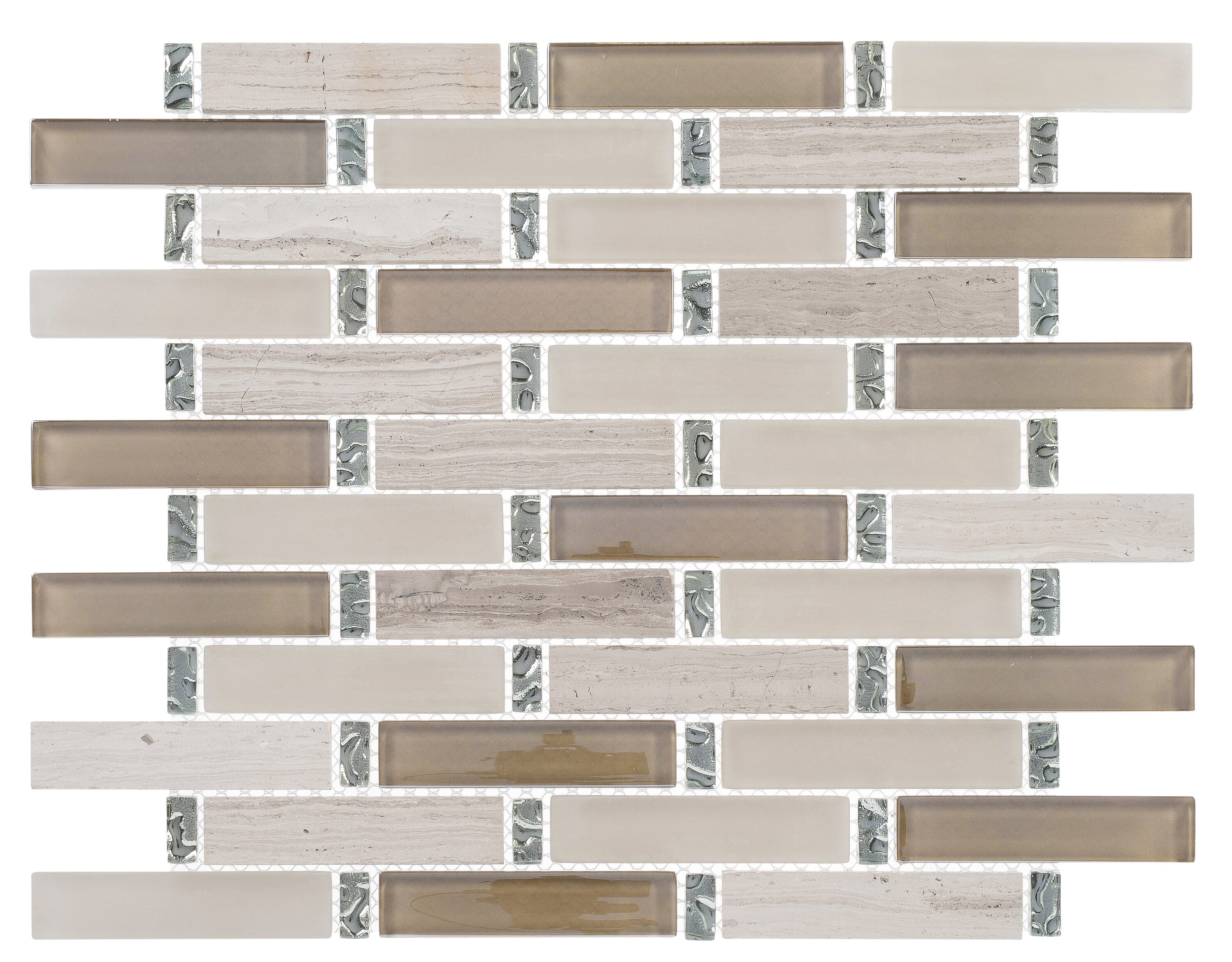 Saga Heroic Beige Glass and Marble Brick Joint Mosaic Tile