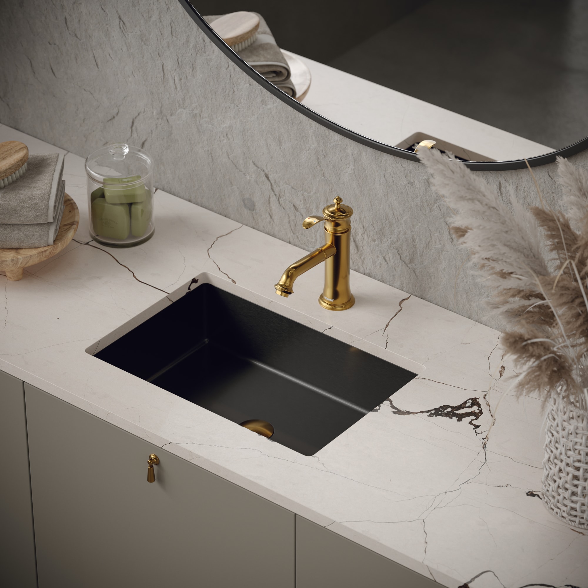 Karran CCU300GG Stainless steel Undermount Rectangular Traditional Gunmetal Grey Bathroom Sink with Drain Included ( 21.63-in x 15-in )