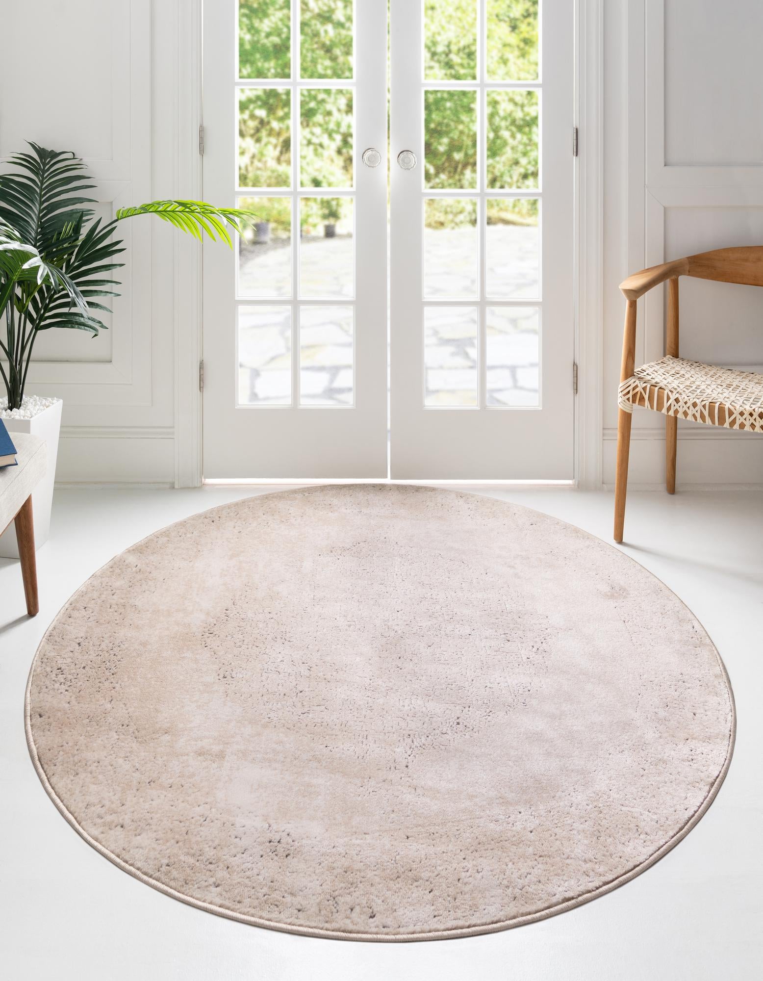 Unique Loom 3147363 Portland 7 x 7 (ft) Loomed Polypropylene Ivory Round Indoor Medallion Area rug