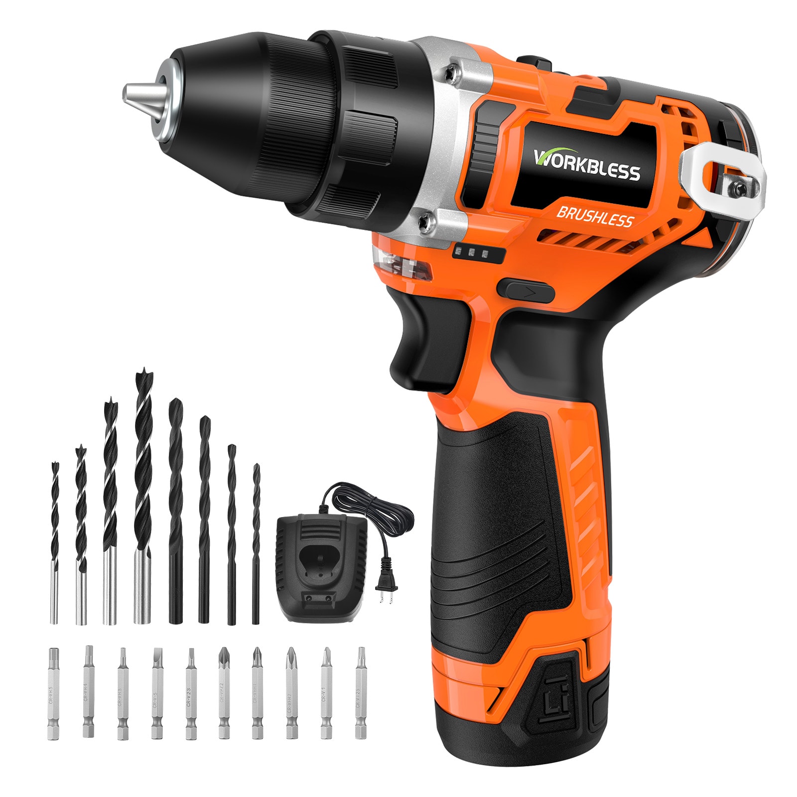 Unique Bargains 12V Cordless Drill Brushless Power Drill with LCD Smart Display 29+1 Torque Setting 3/8 Inch Keyless Chuck 18pcs Drilling/Driver Bits 2.0Ah Battery and Charger Included(Orange) #S26032400UX2226