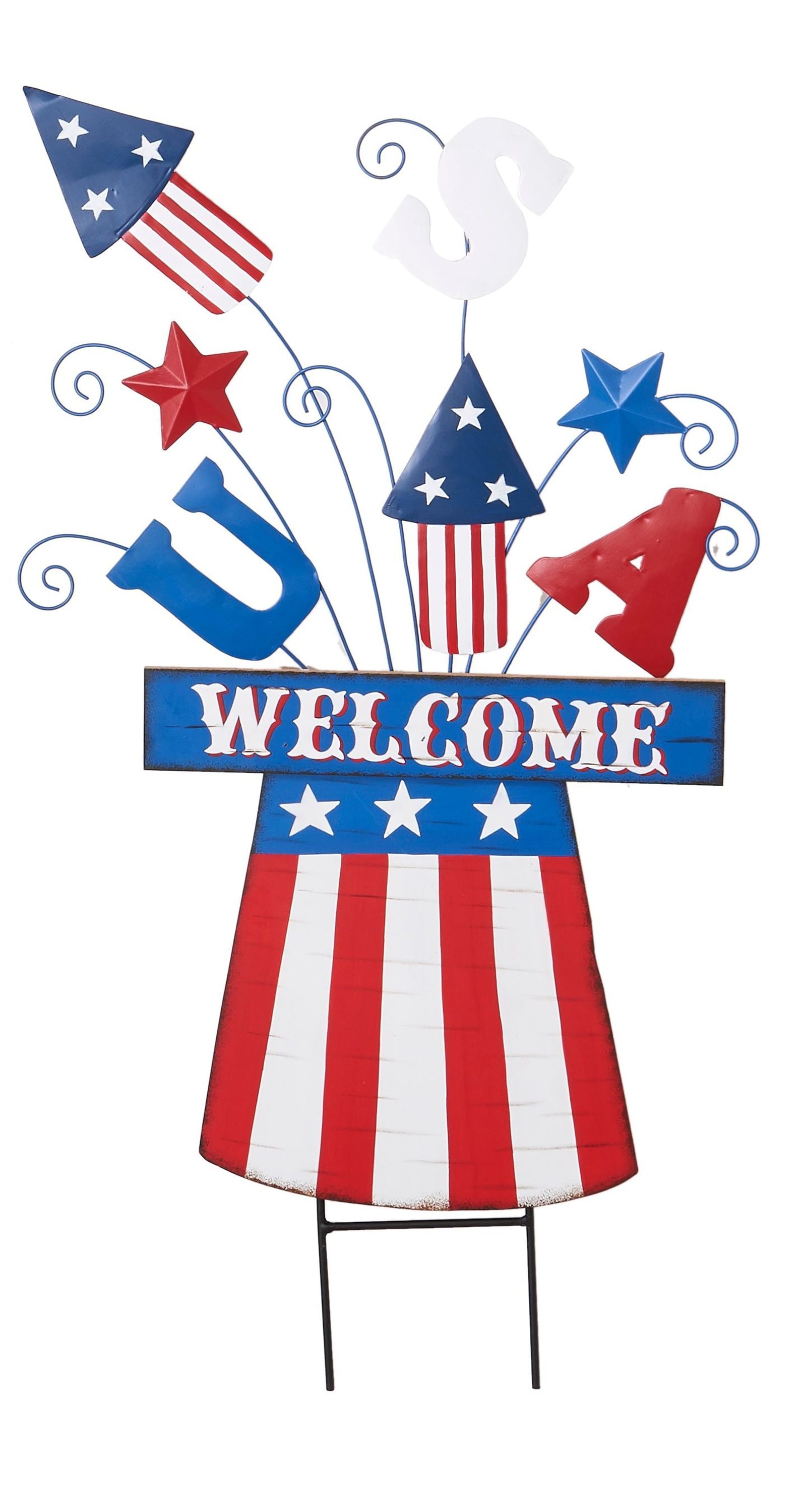 Worth Imports 1160B Metal Outdoor Window cling Sign Fireworks 4th of July Decor