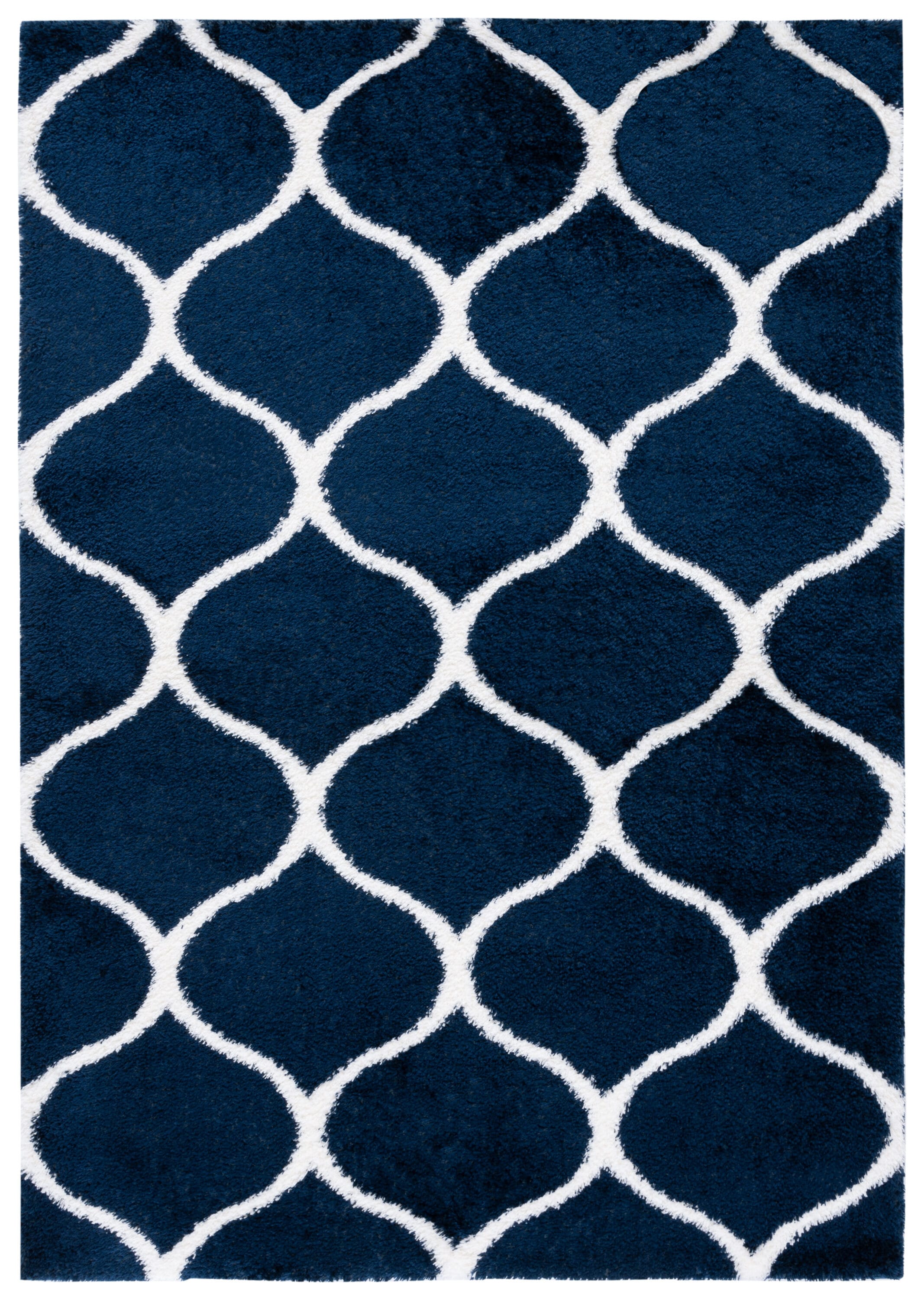 Navy and White 8' x 10' Geometric Shag Area Rug