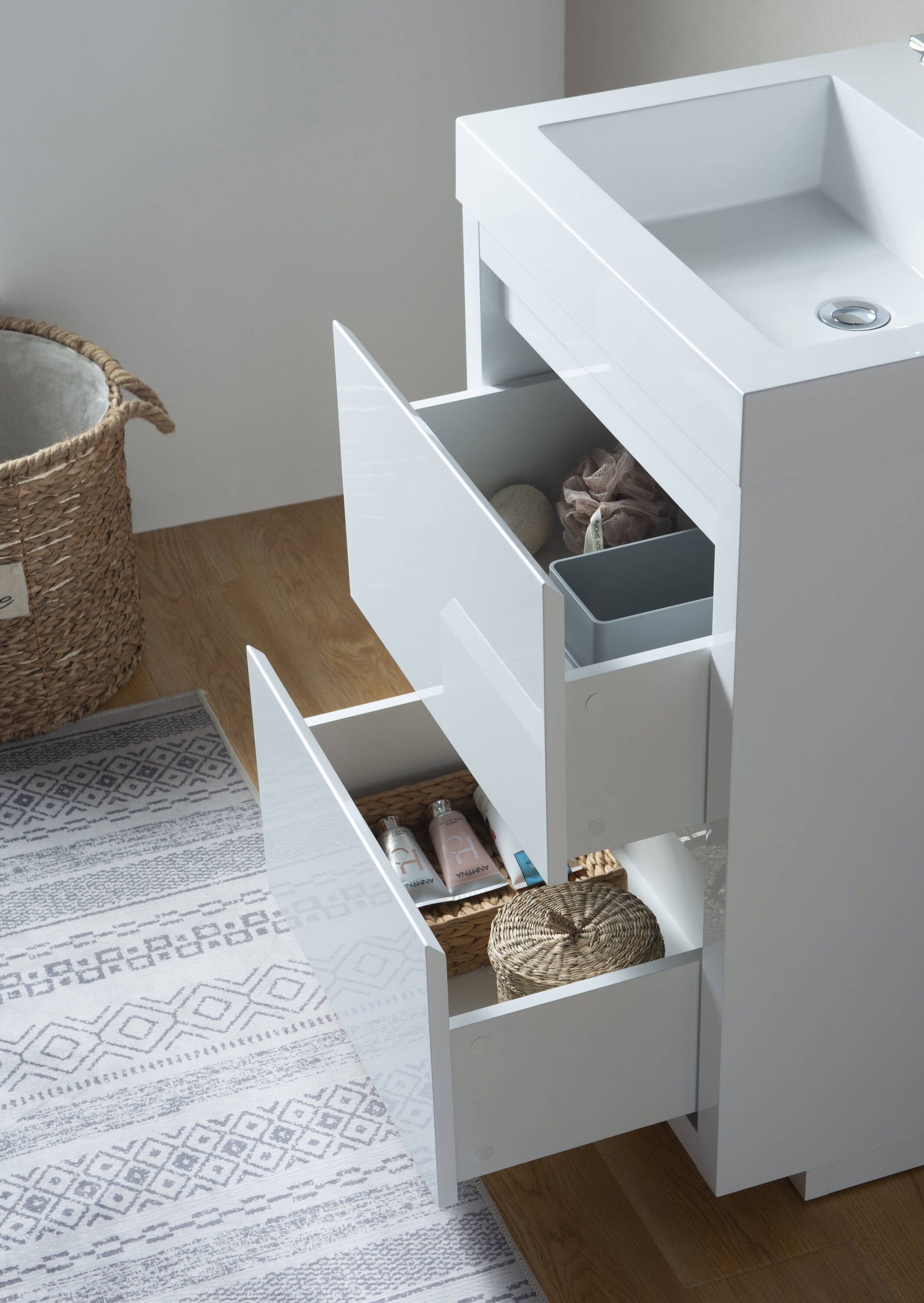 24-Inch Glossy White Single Sink Bathroom Vanity with Resin Top