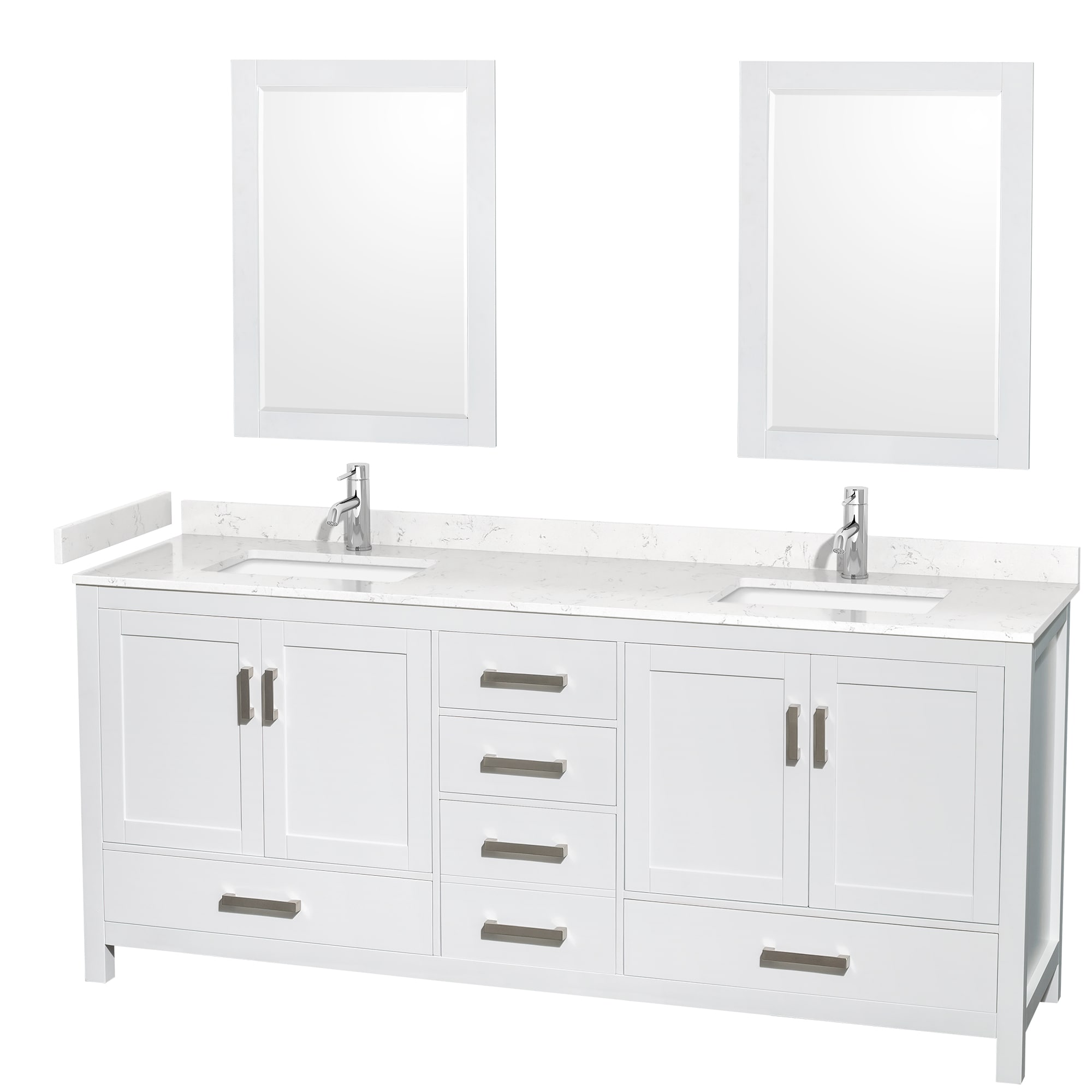 Wyndham Collection WCS141480DWHC2UNSM24 Sheffield 80-in White with Brushed Chrome Trim Undermount Double sink Bathroom Vanity with Carrara Cultured Marble Cultured marble Top (Mirror Included)