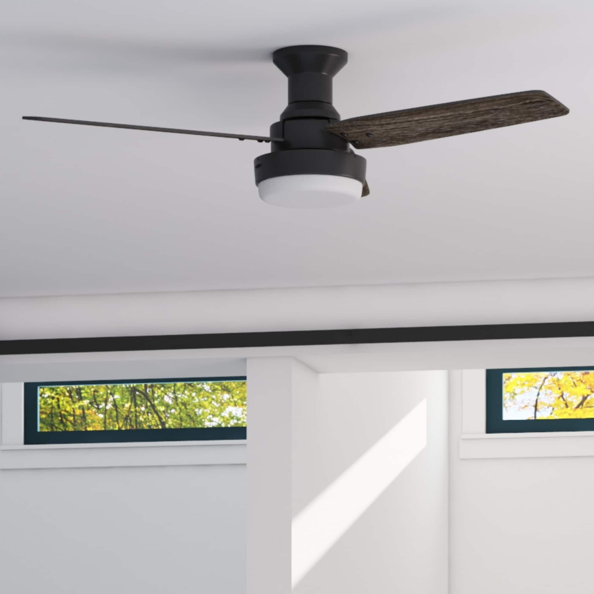 Harbor Breeze Mac II 52-in Matte Black with Mocha/Espresso Blades Color-changing Indoor Flush Mount Ceiling Fan with Light and Remote (3-Blade) -  42468